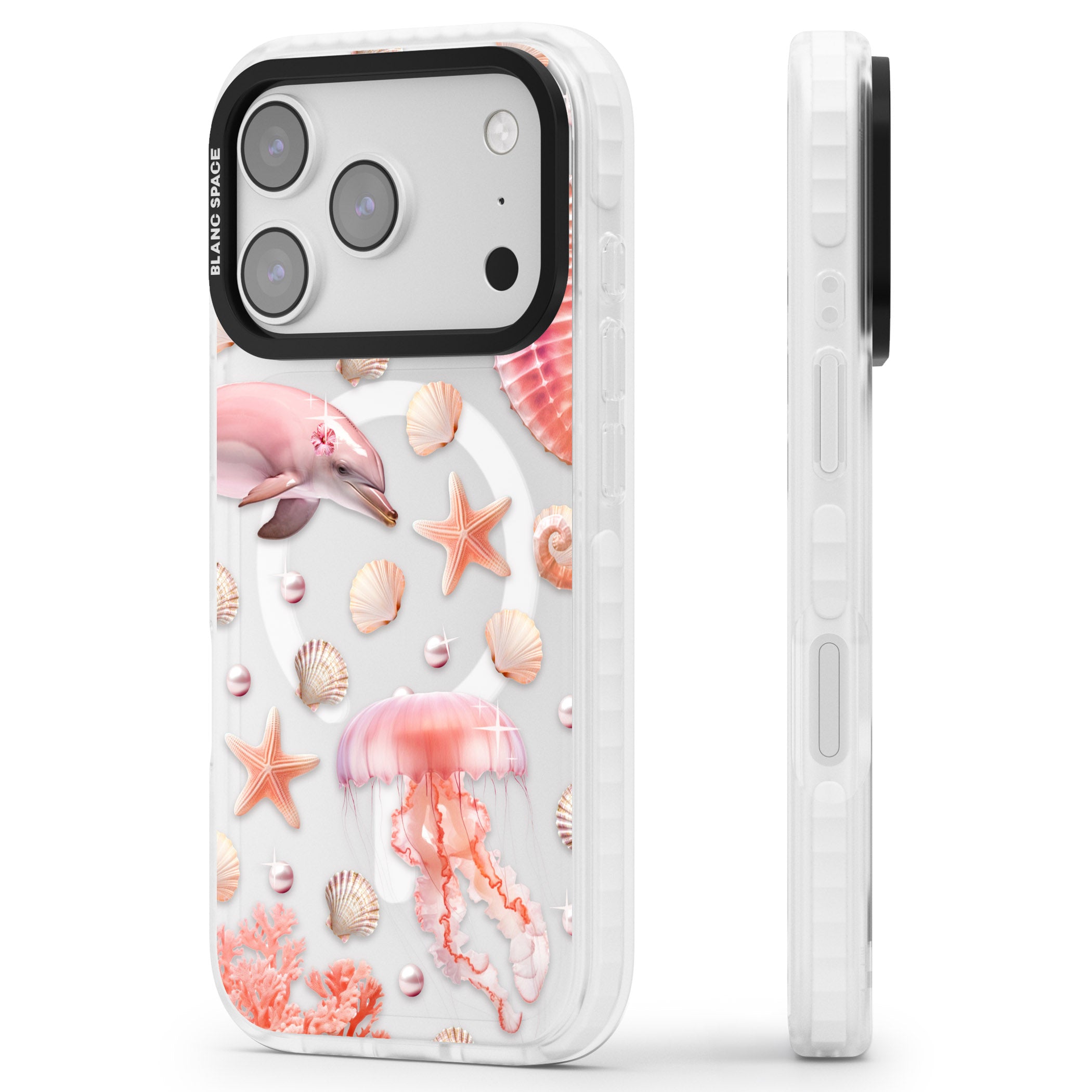 Pink Sealife iPhone 17 Pro Impact Pro Clear Phone Case Side Profile