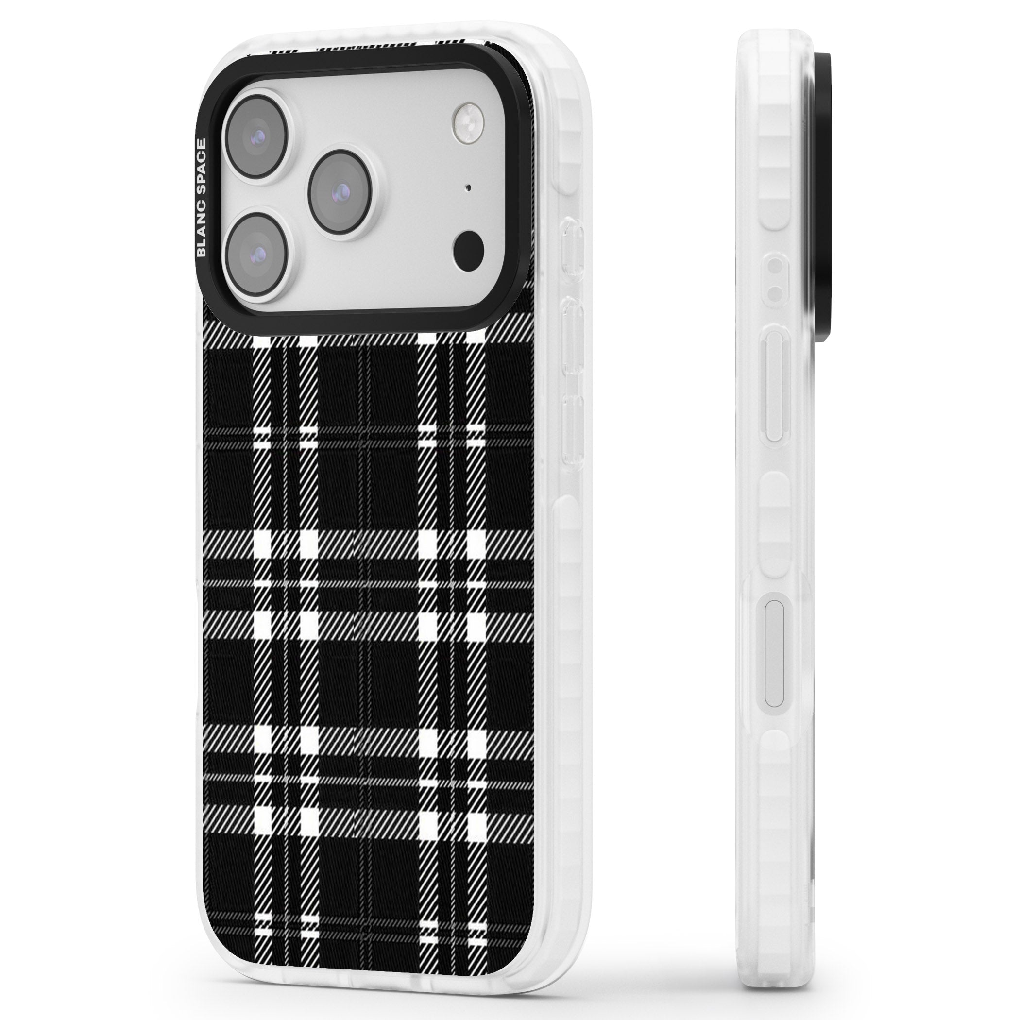 Divine Black Plaid iPhone 17 Pro Impact Pro Clear Phone Case Side Profile