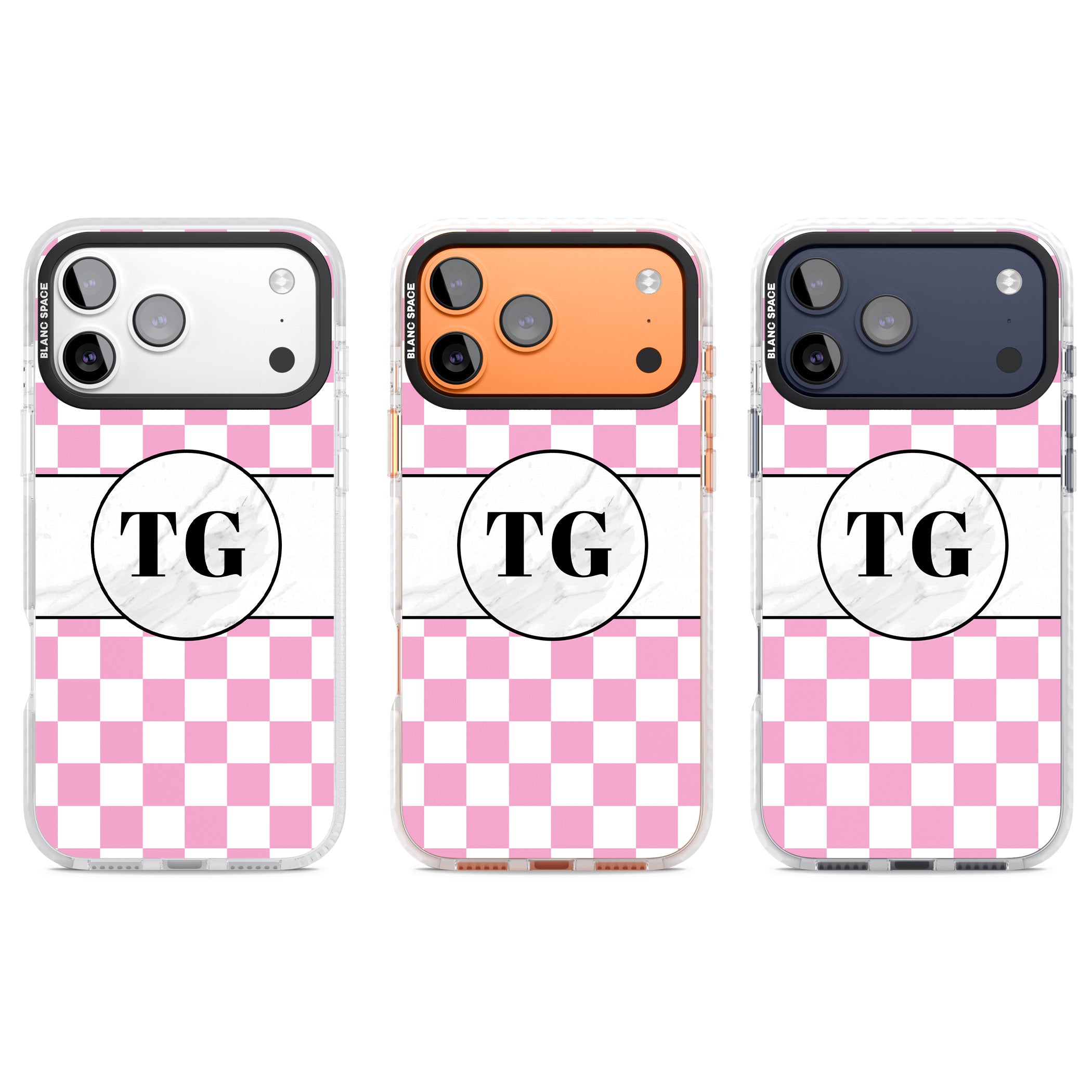Personalised Monogrammed Pink Check iPhone 17 Pro Impact Pro Clear Phone Case APT Impact Protection