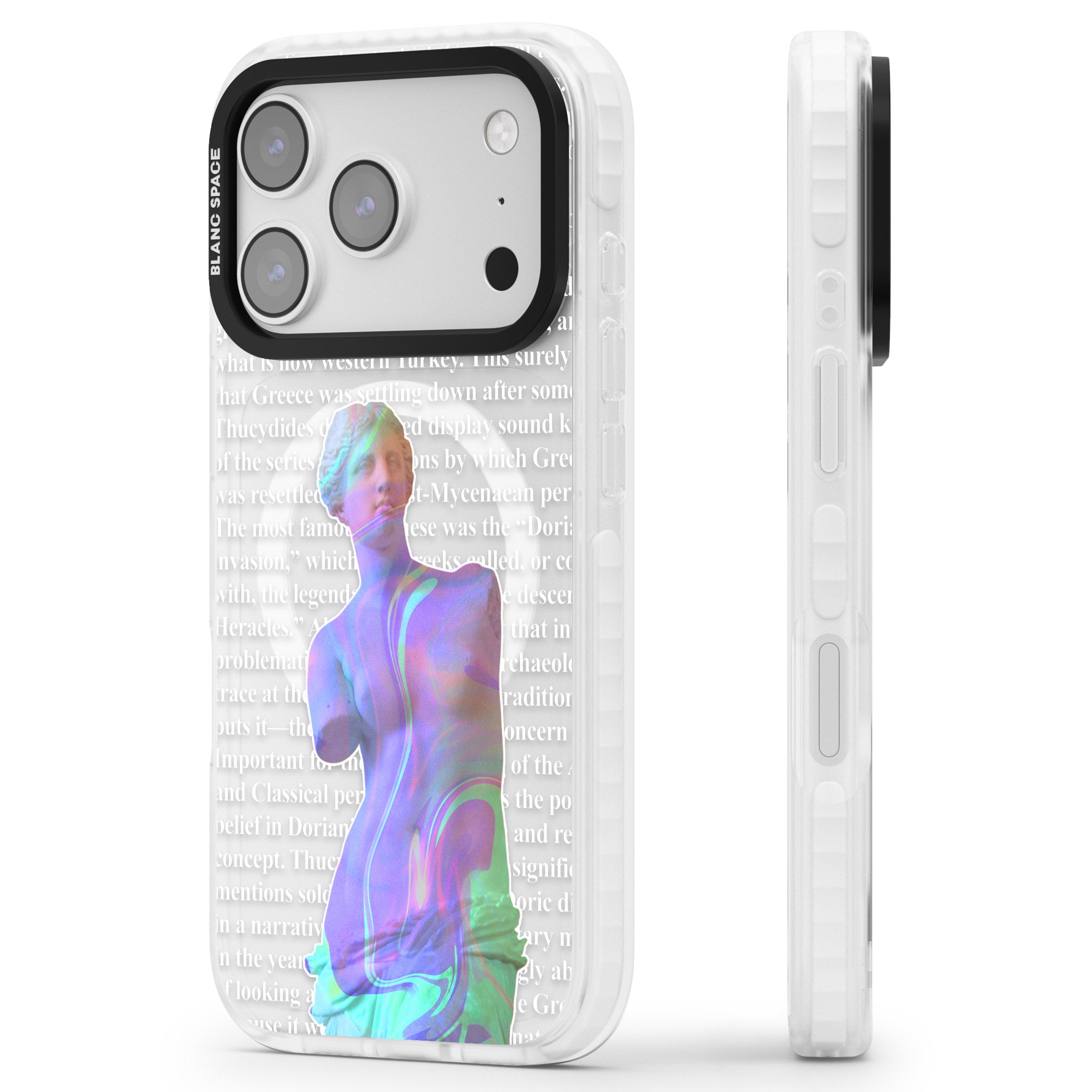 Iridescent De Milo iPhone 17 Pro Impact Pro Clear Phone Case Side Profile
