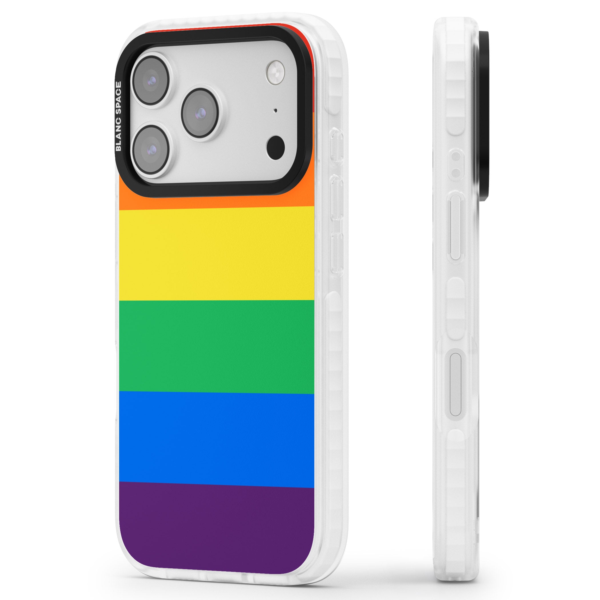 Rainbow Stripes iPhone 17 Pro Impact Pro Clear Phone Case Side Profile