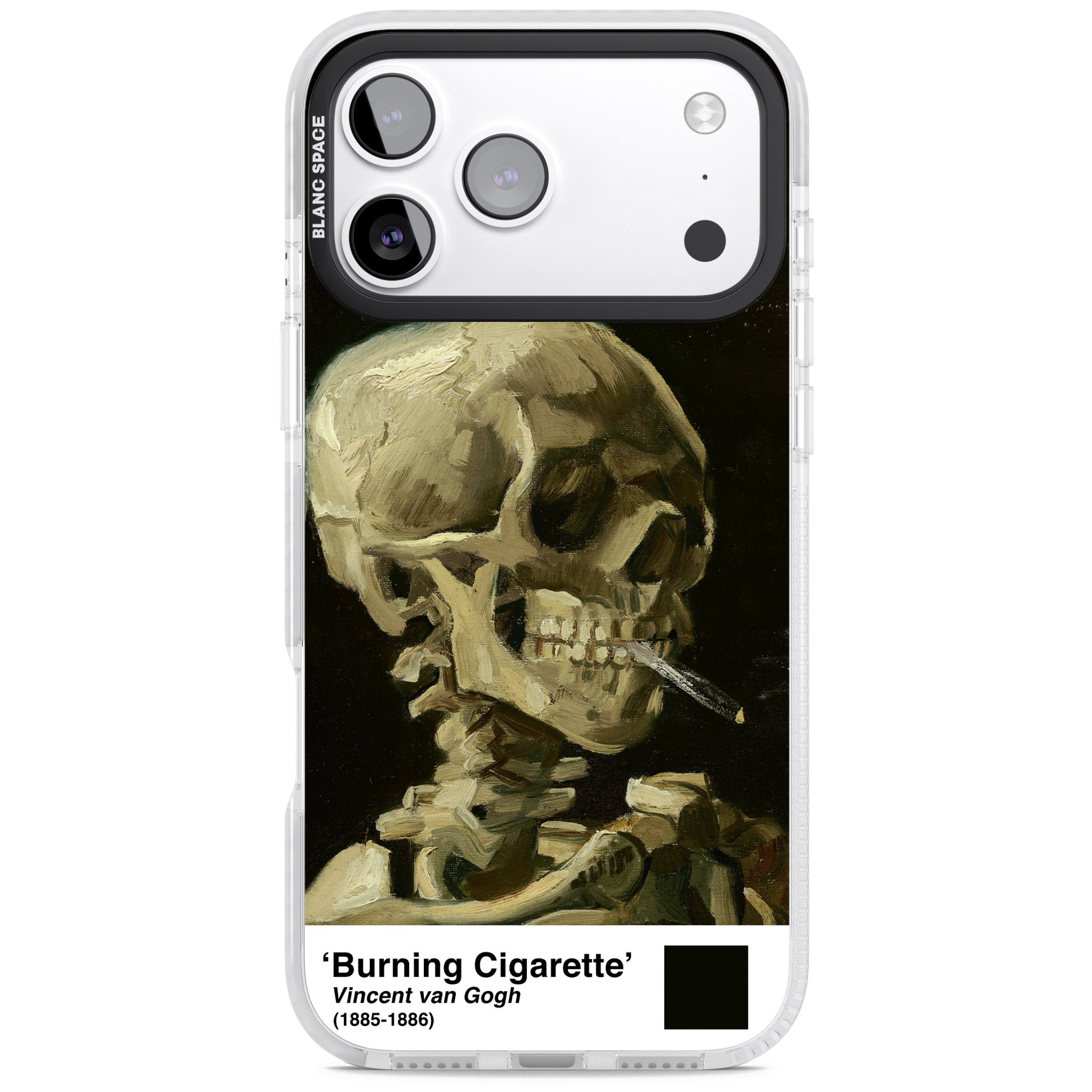 Skull Of A Skeleton With Burning Cigarette iPhone 17 Pro Impact Pro Clear Phone Case
