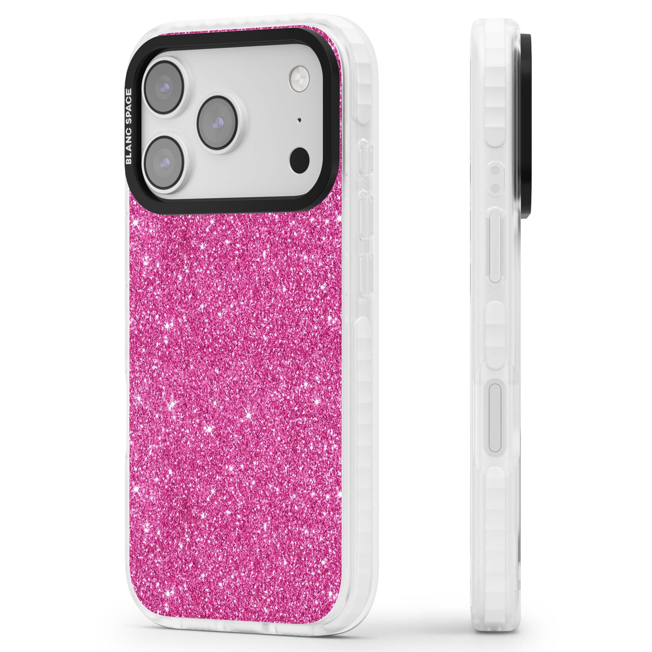 Pink Glitter Y2K iPhone case featuring hot pink glitter wallpaper with sparkle shimmer effect | Impact Magsafe case for iPhone 17 Pro, iPhone 17 Pro Max