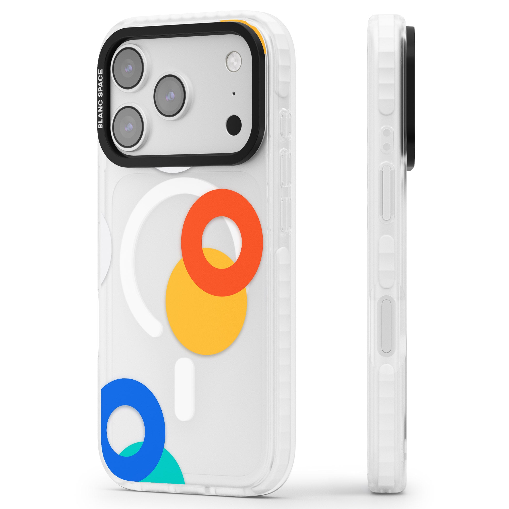 Abstract Mixed Circles iPhone 17 Pro Impact Pro Clear Phone Case Side Profile