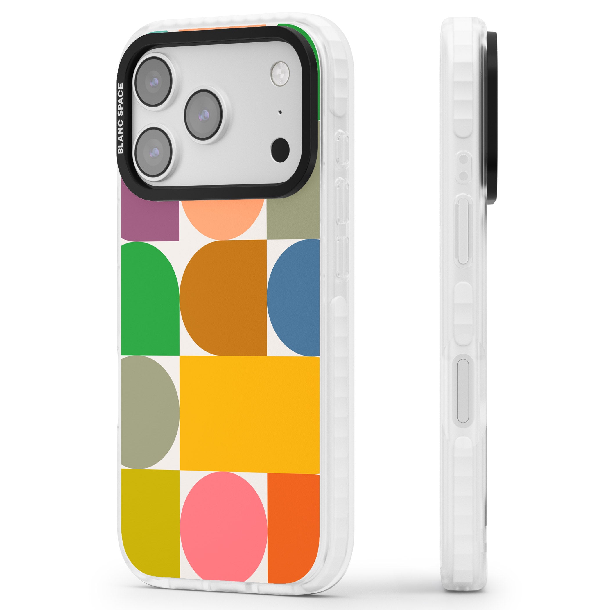 Retro Colorful Shapes iPhone 17 Pro Impact Pro Clear Phone Case Side Profile