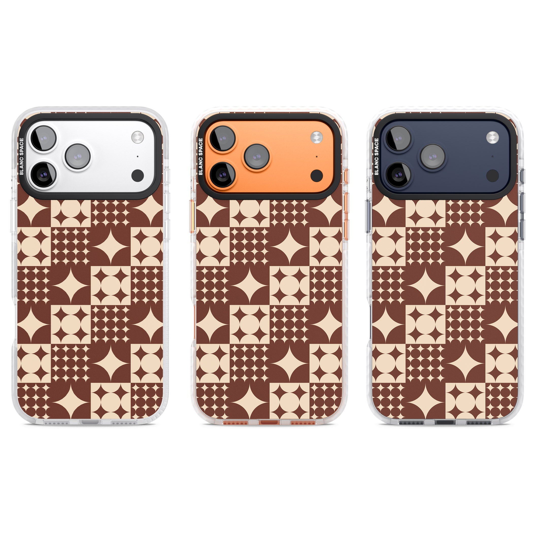 Mid Century Brown Checked iPhone 17 Pro Impact Pro Clear Phone Case APT Impact Protection