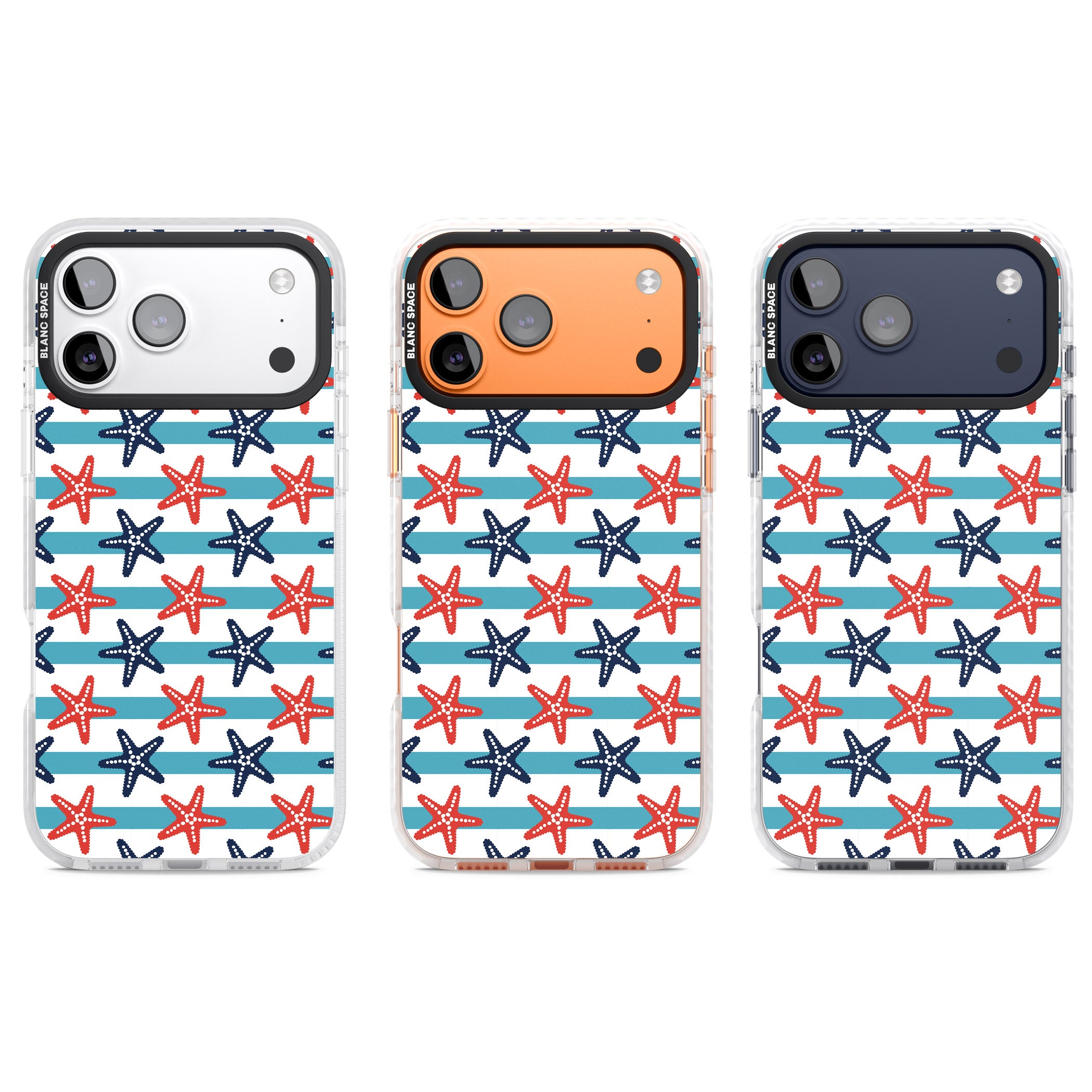 Nautical Starfish Stripe iPhone 17 Pro Impact Pro Clear Phone Case APT Impact Protection