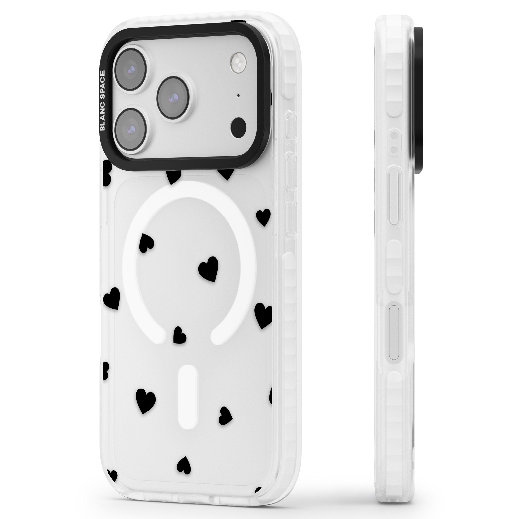 Black Hearts iPhone 17 Pro Impact Pro Clear Phone Case Side Profile