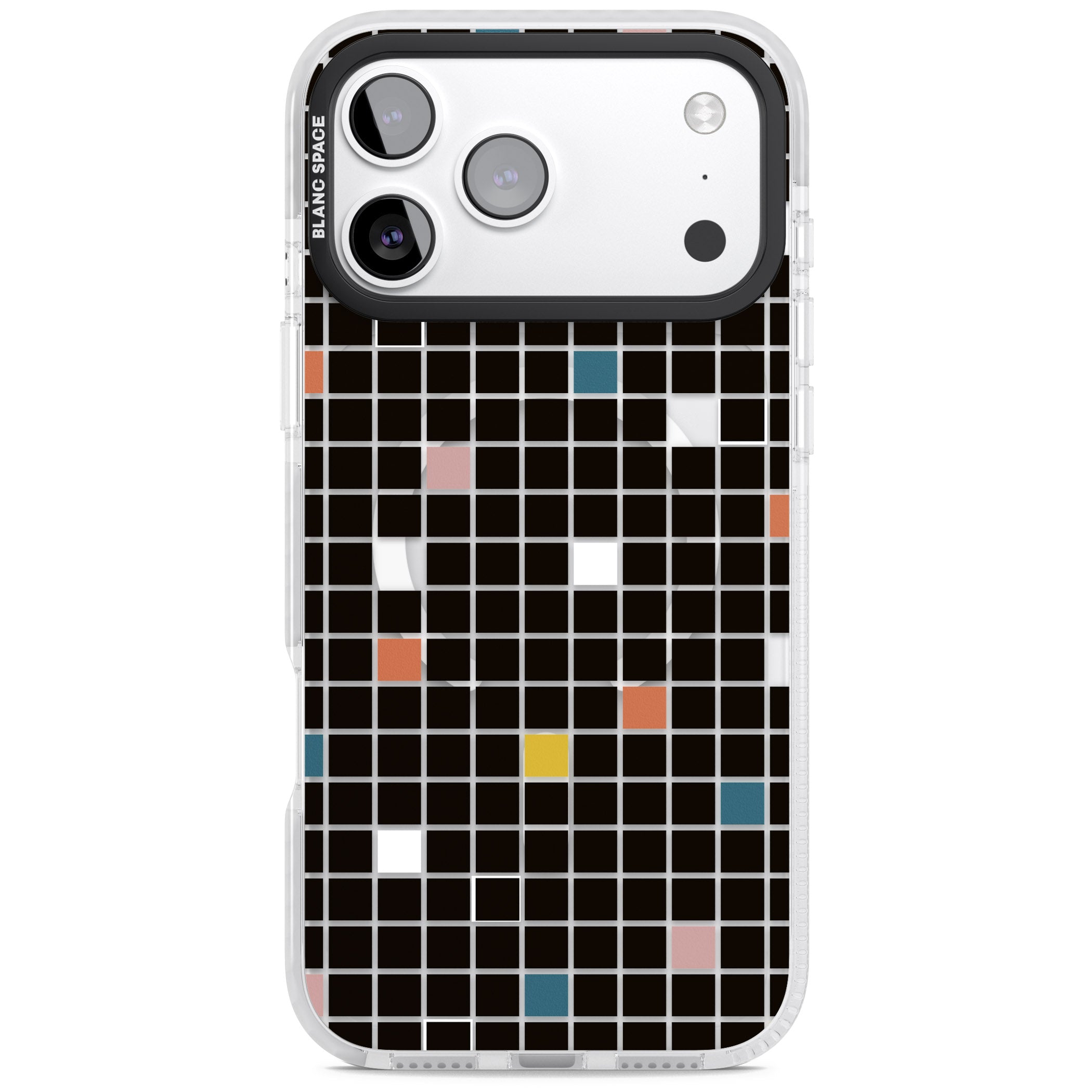 Earthtone Black Geometric Grid iPhone 17 Pro Max Impact Pro Clear Phone Case