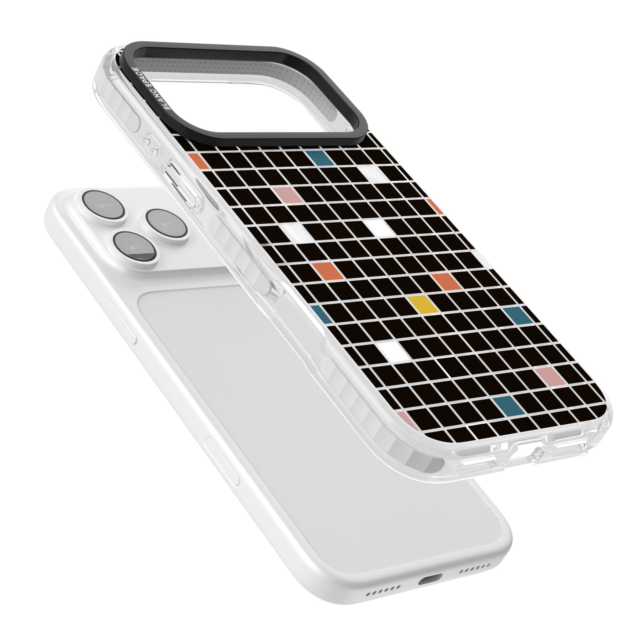 Earthtone Black Geometric Grid iPhone 17 Pro Max Impact Pro Clear Phone Case Colours