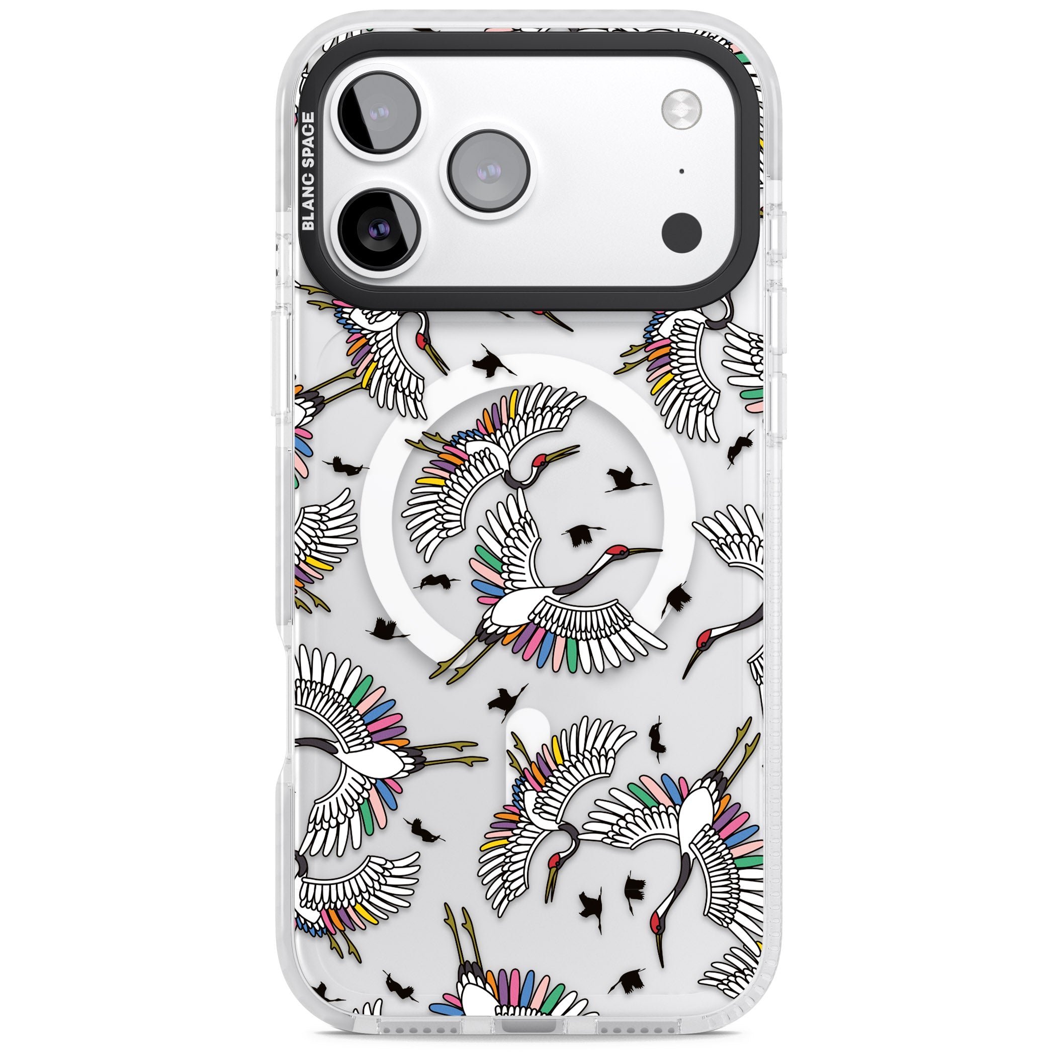 Colourful Crane Pattern iPhone 17 Pro Impact Pro Clear Phone Case