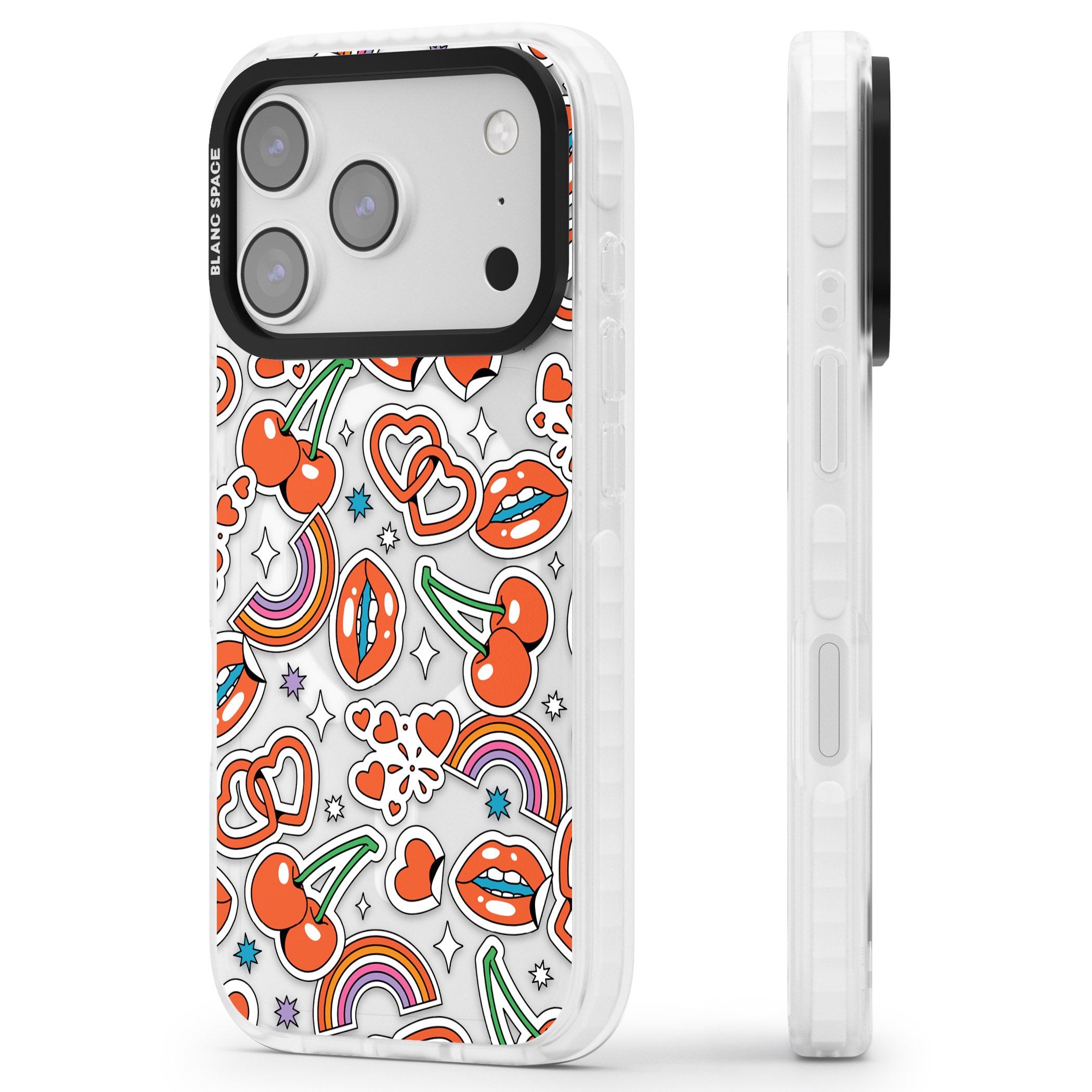 Red Sticker Pop iPhone 17 Pro Impact Pro Clear Phone Case Side Profile