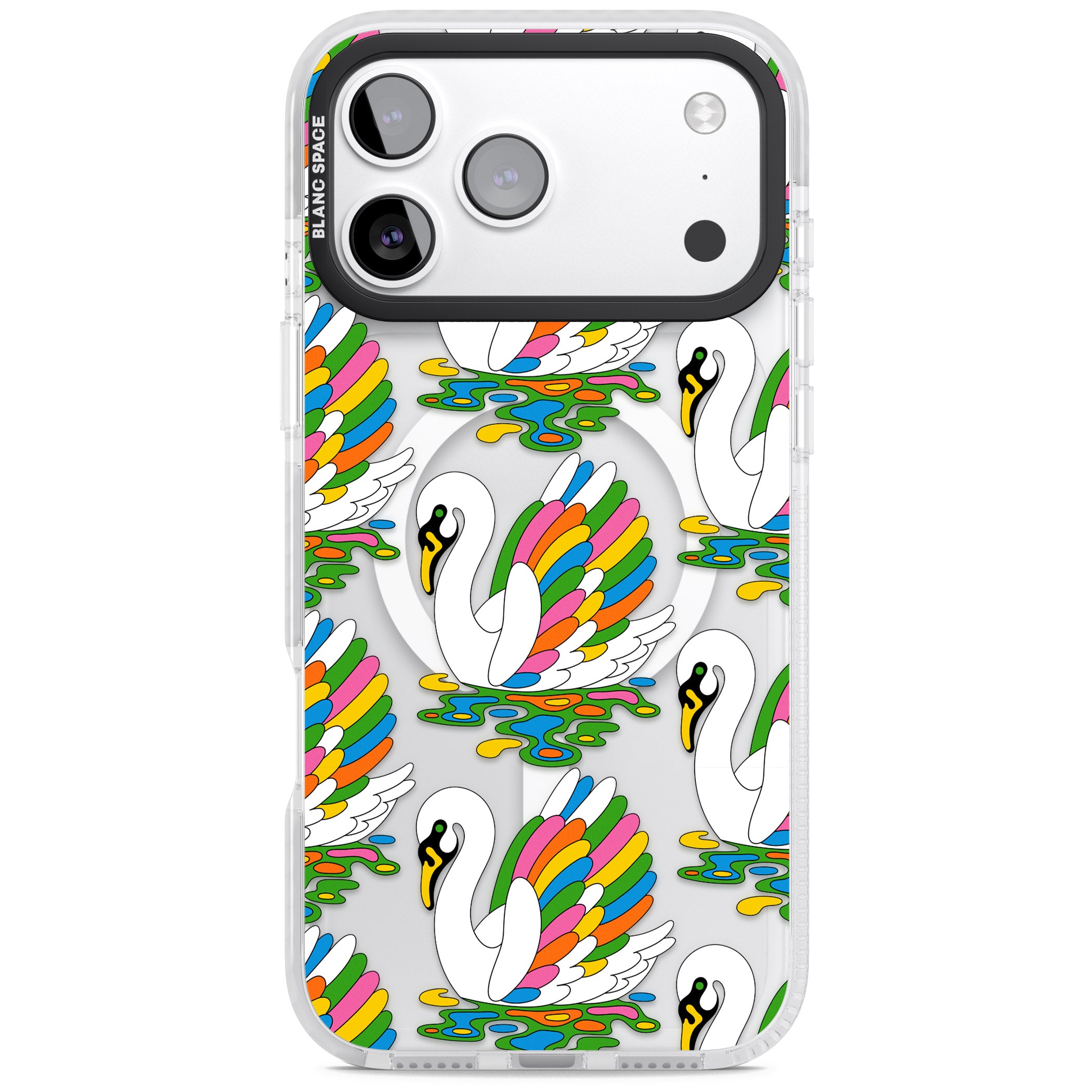 Colourful Swan Pattern iPhone 17 Pro Impact Pro Clear Phone Case