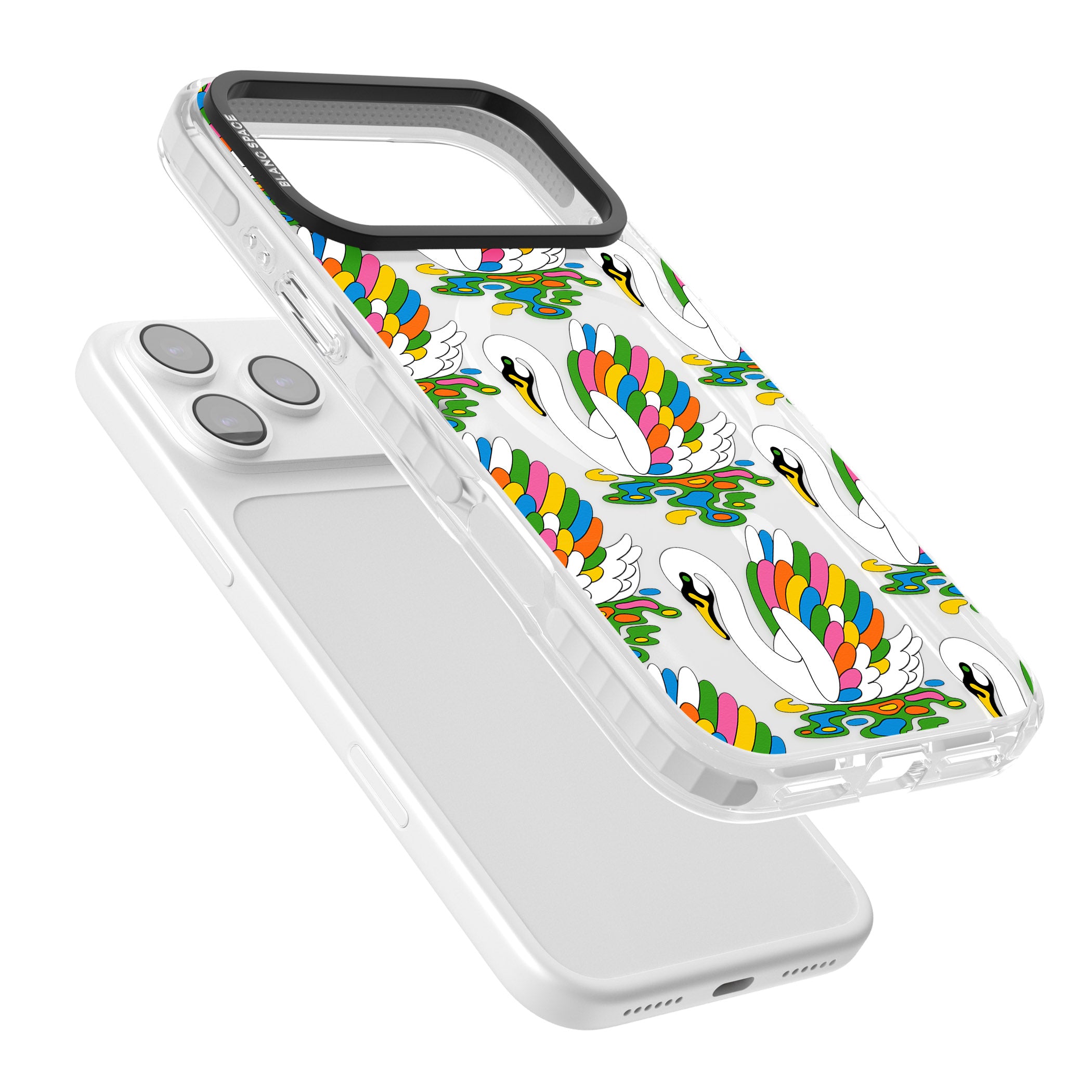 Colourful Swan Pattern iPhone 17 Pro Impact Pro Clear Phone Case Colours