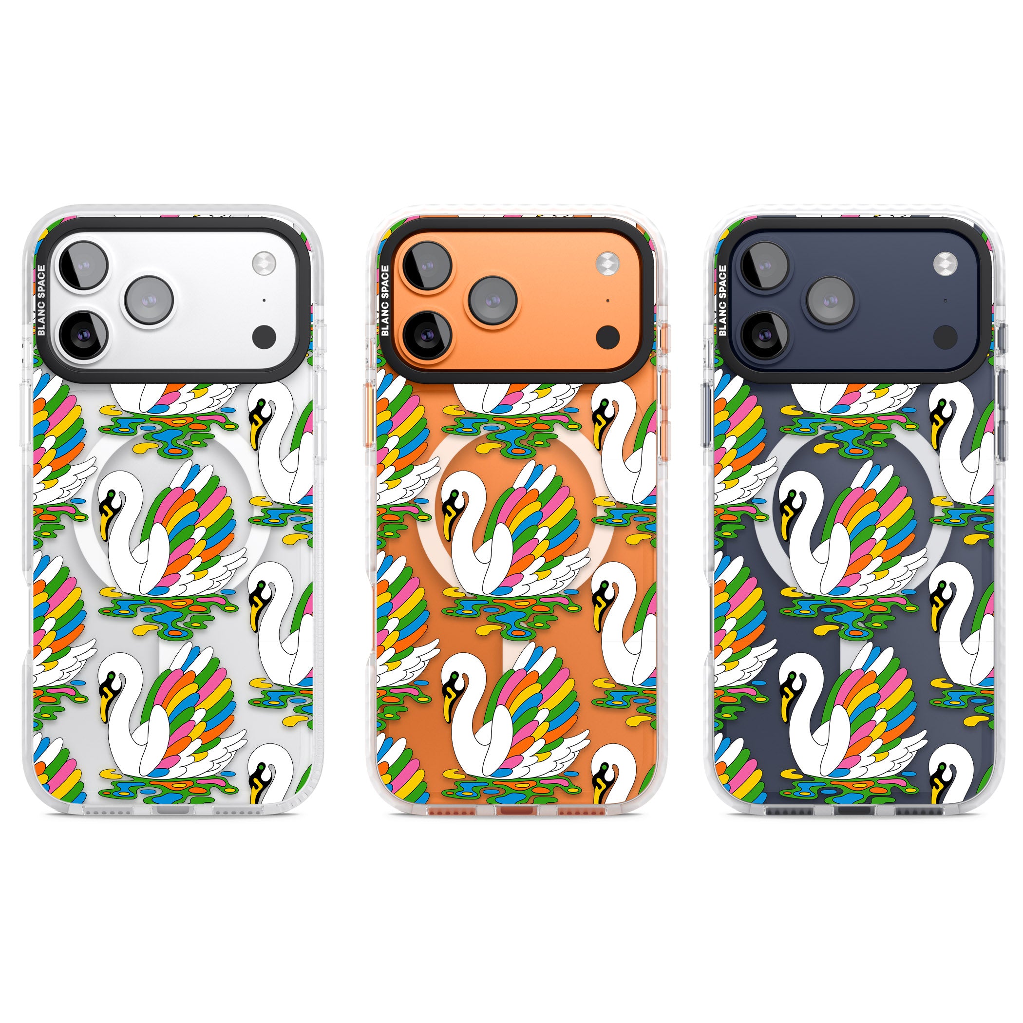 Colourful Swan Pattern iPhone 17 Pro Impact Pro Clear Phone Case APT Impact Protection