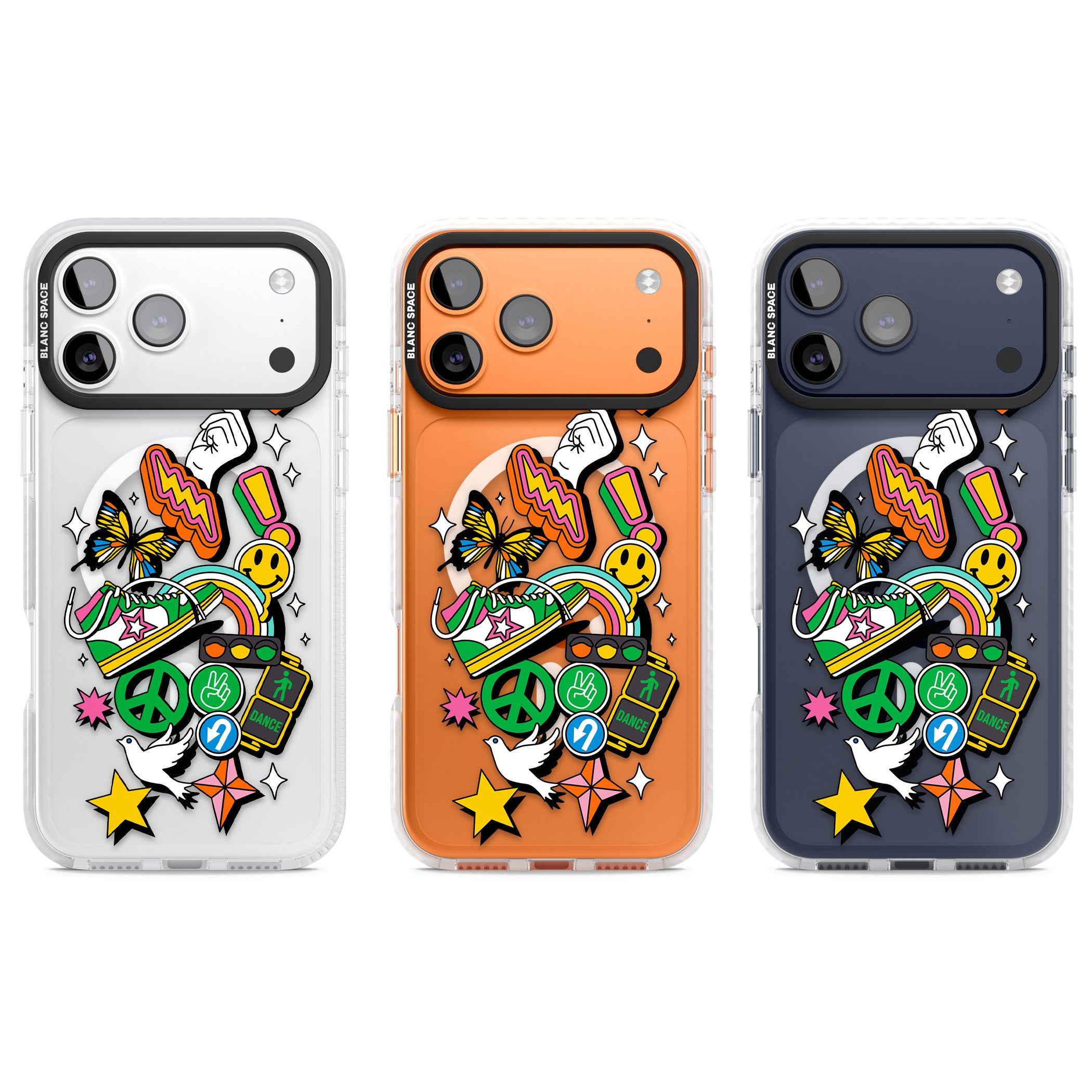 Nostalgic Sticker Collage iPhone 17 Pro Impact Pro Clear Phone Case APT Impact Protection