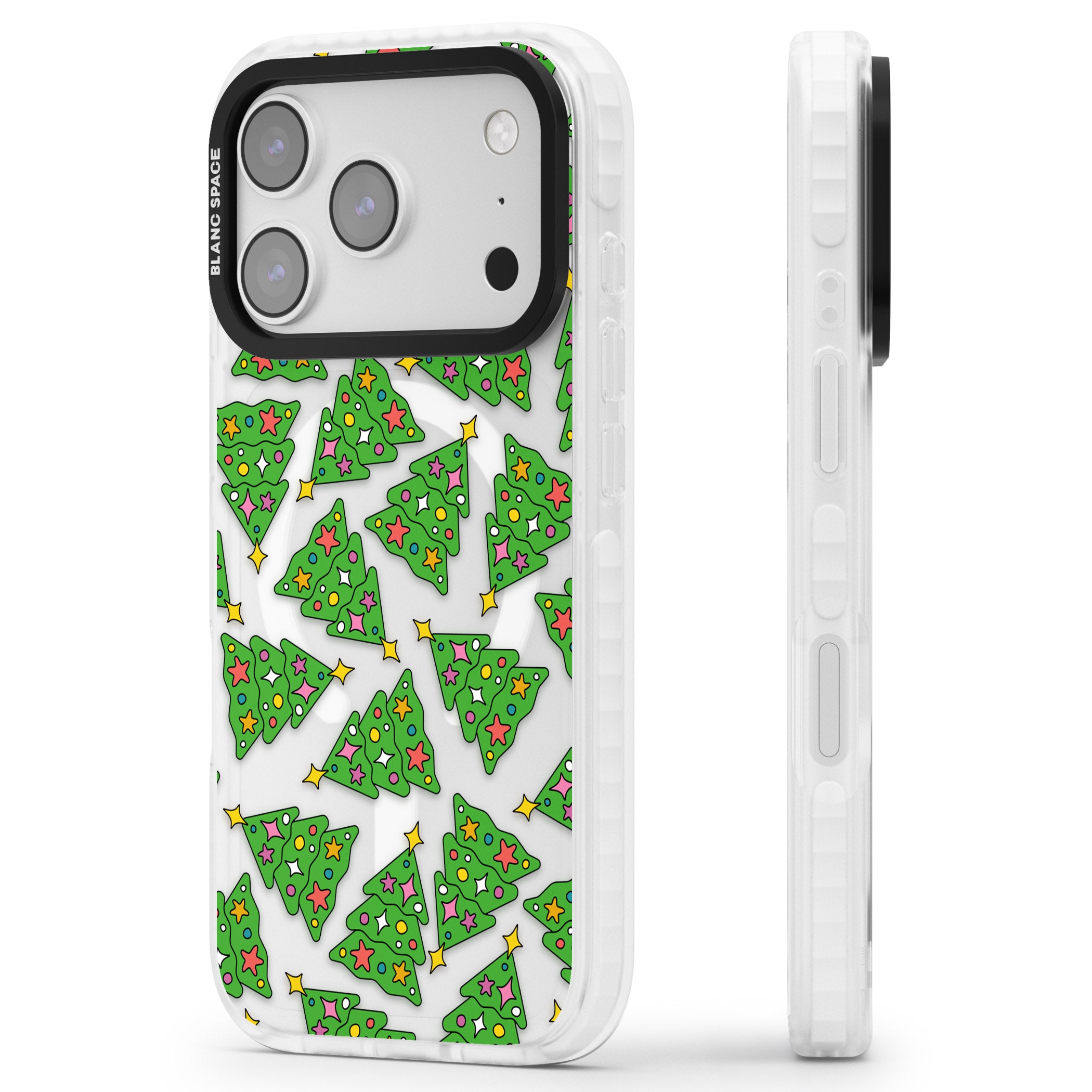 Christmas Tree Pattern iPhone 17 Pro Impact Pro Clear Phone Case Side Profile