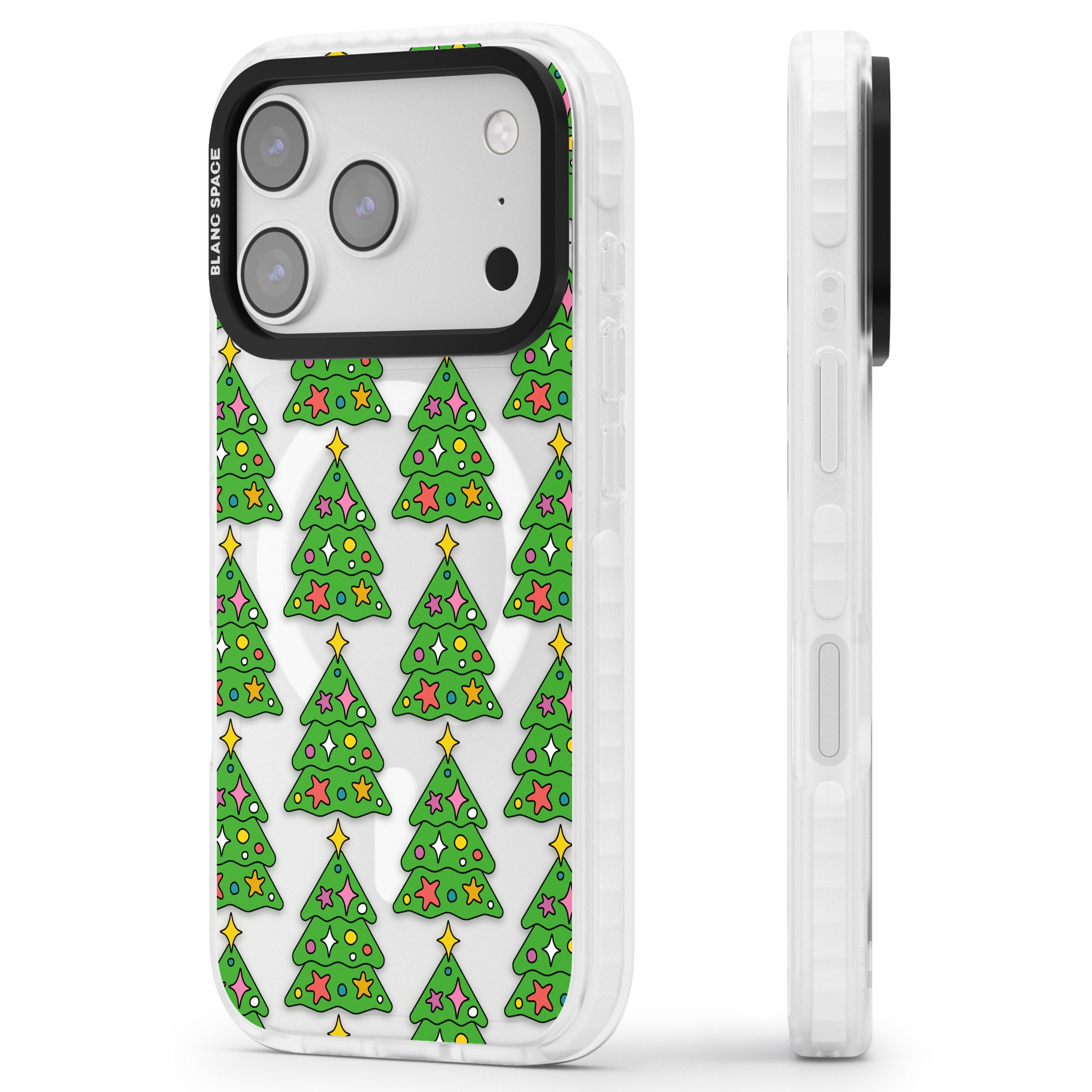 Christmas Tree Pattern (Clear) iPhone 17 Pro Impact Pro Clear Phone Case Side Profile