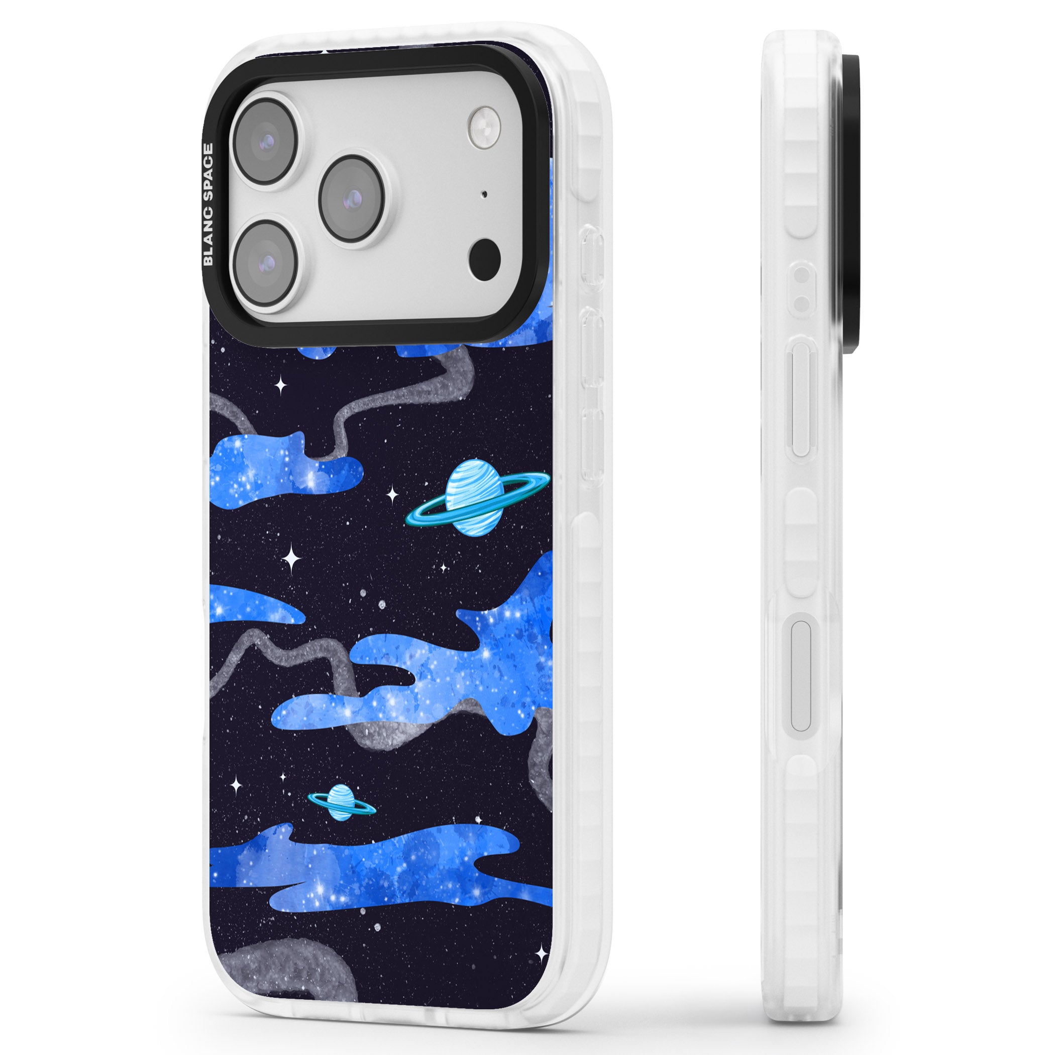 Blue Galaxy iPhone 17 Pro Impact Pro Clear Phone Case Side Profile