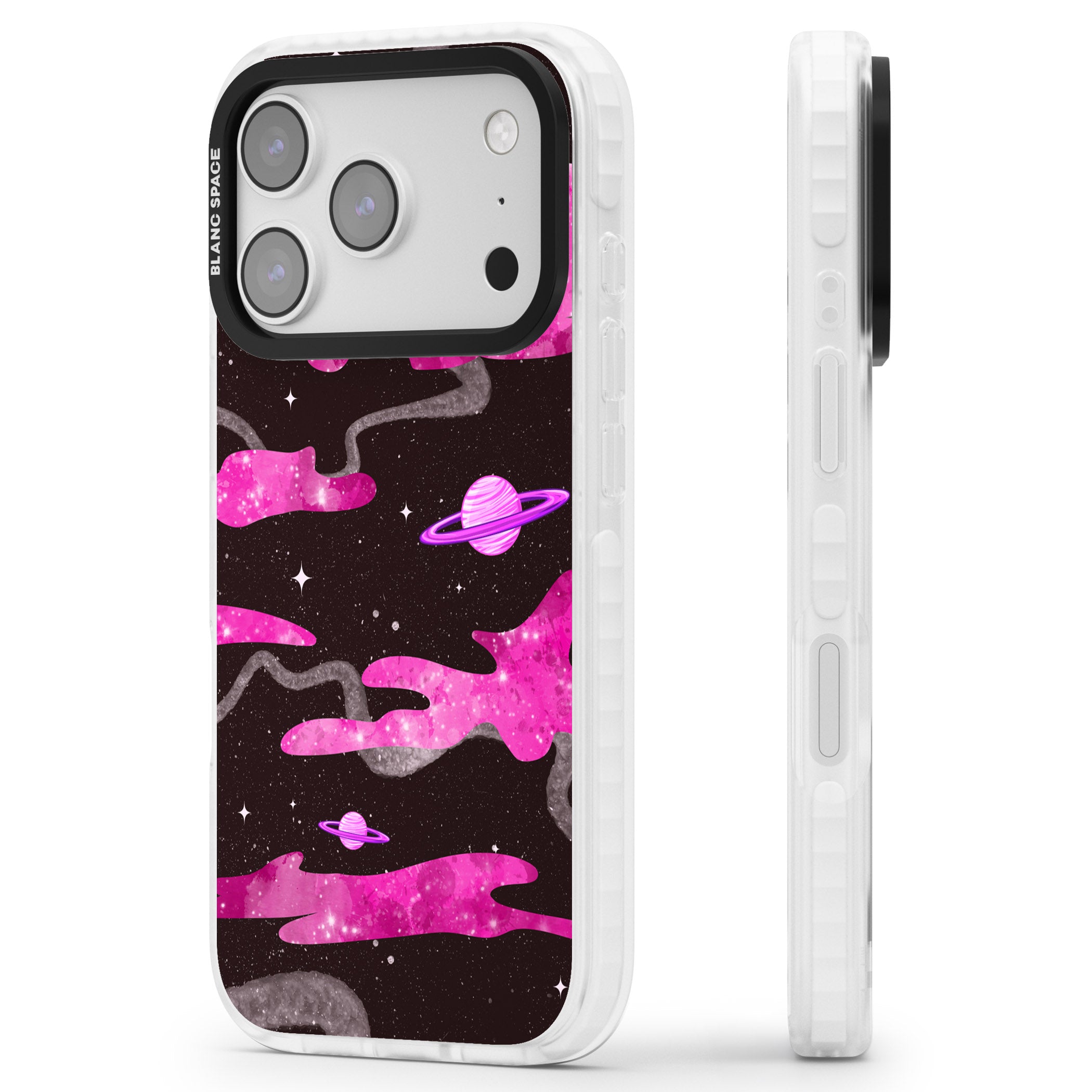 Pink Galaxy iPhone 17 Pro Impact Pro Clear Phone Case Side Profile