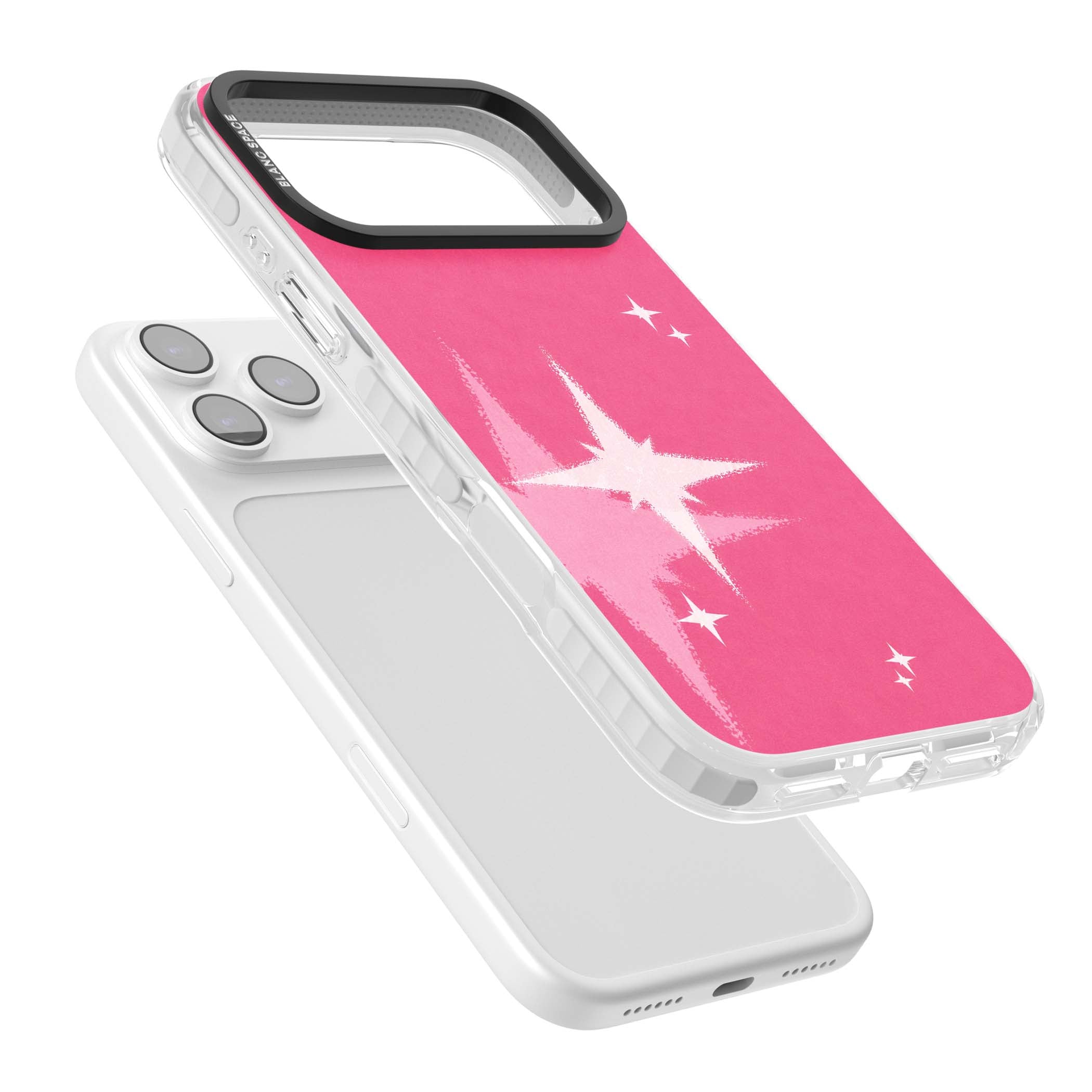 Pink Sparkle Y2K iPhone case featuring hot pink background with shimmering white starburst pattern | Impact Magsafe case for iPhone 17 Pro, iPhone 17 Pro Max