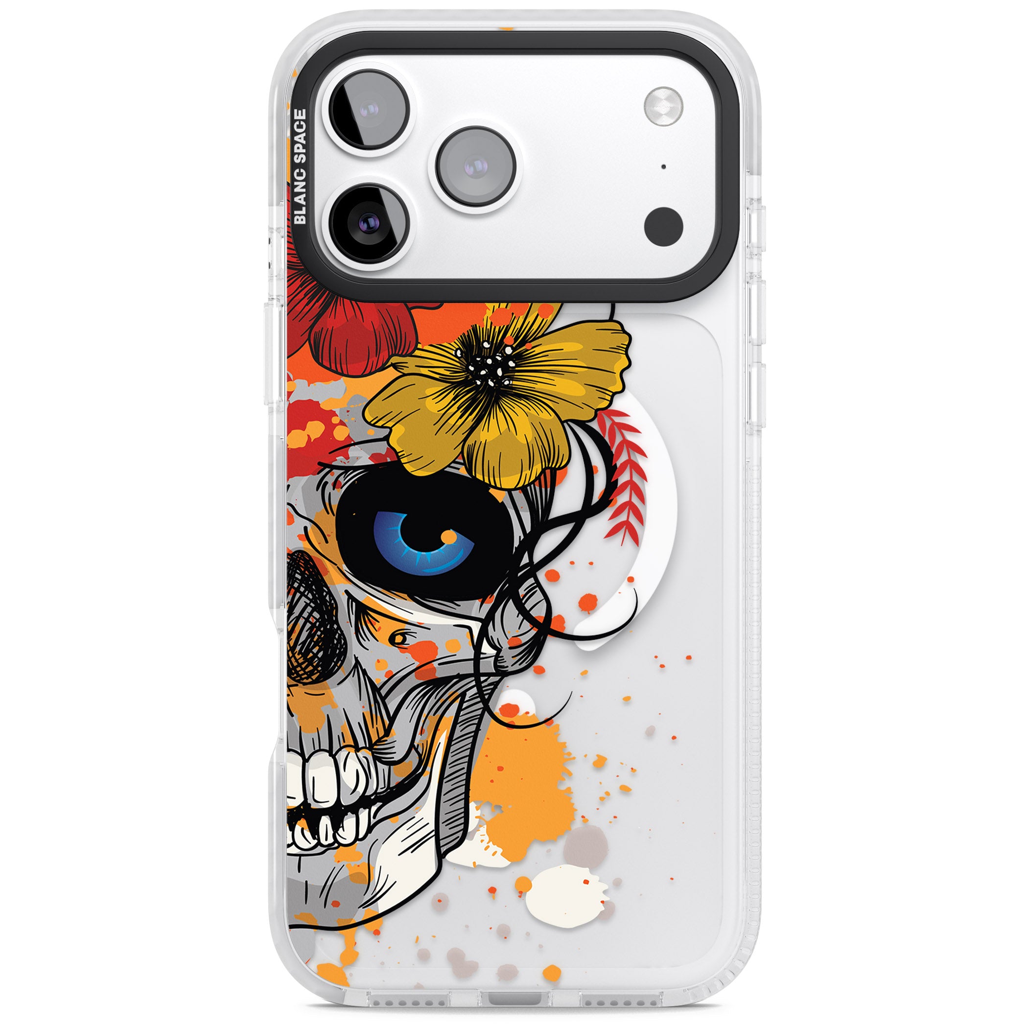 Sugar Skull Flowers iPhone 17 Pro Impact Pro Clear Phone Case