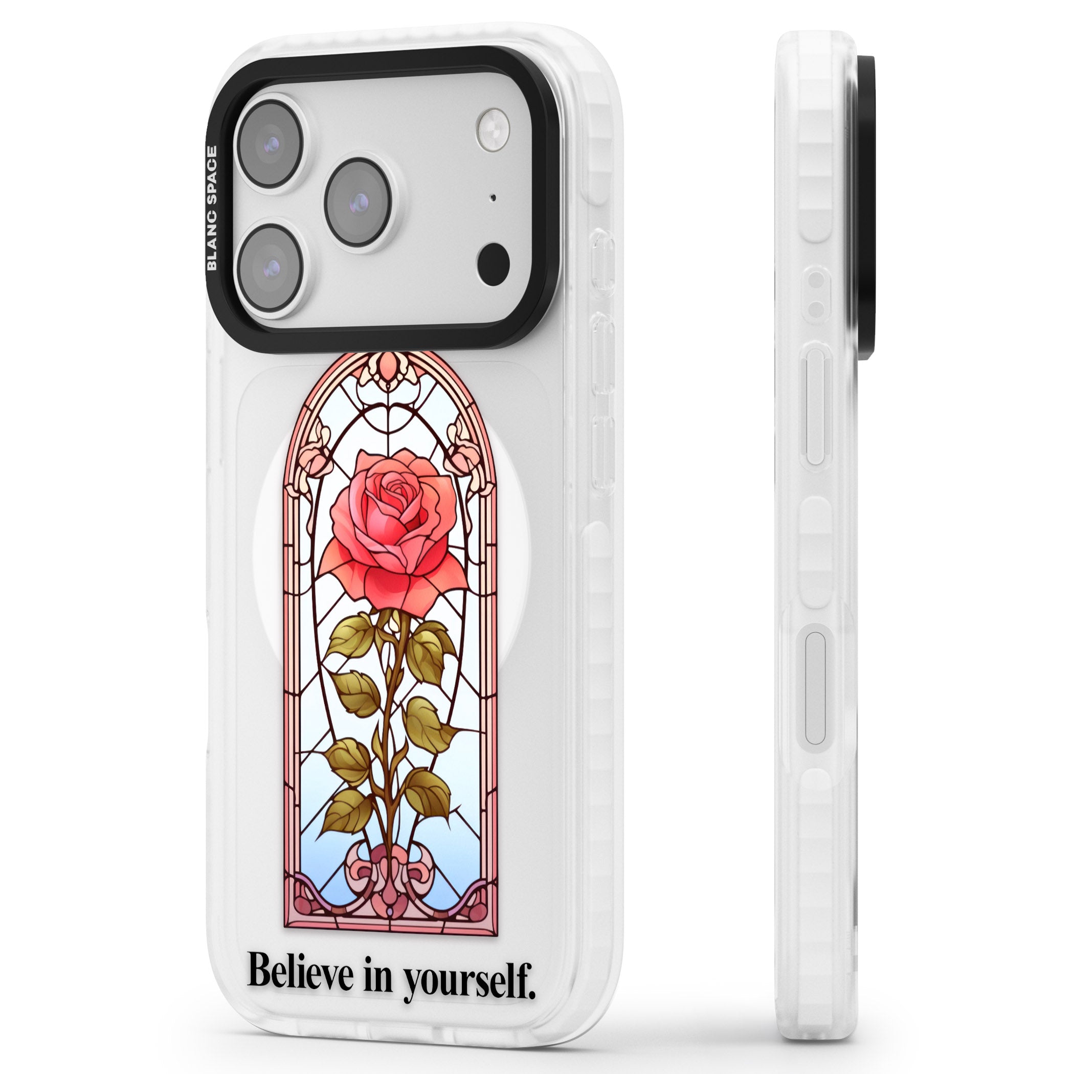 Believe In Yourself iPhone 17 Pro Max Impact Pro Clear Phone Case Side Profile