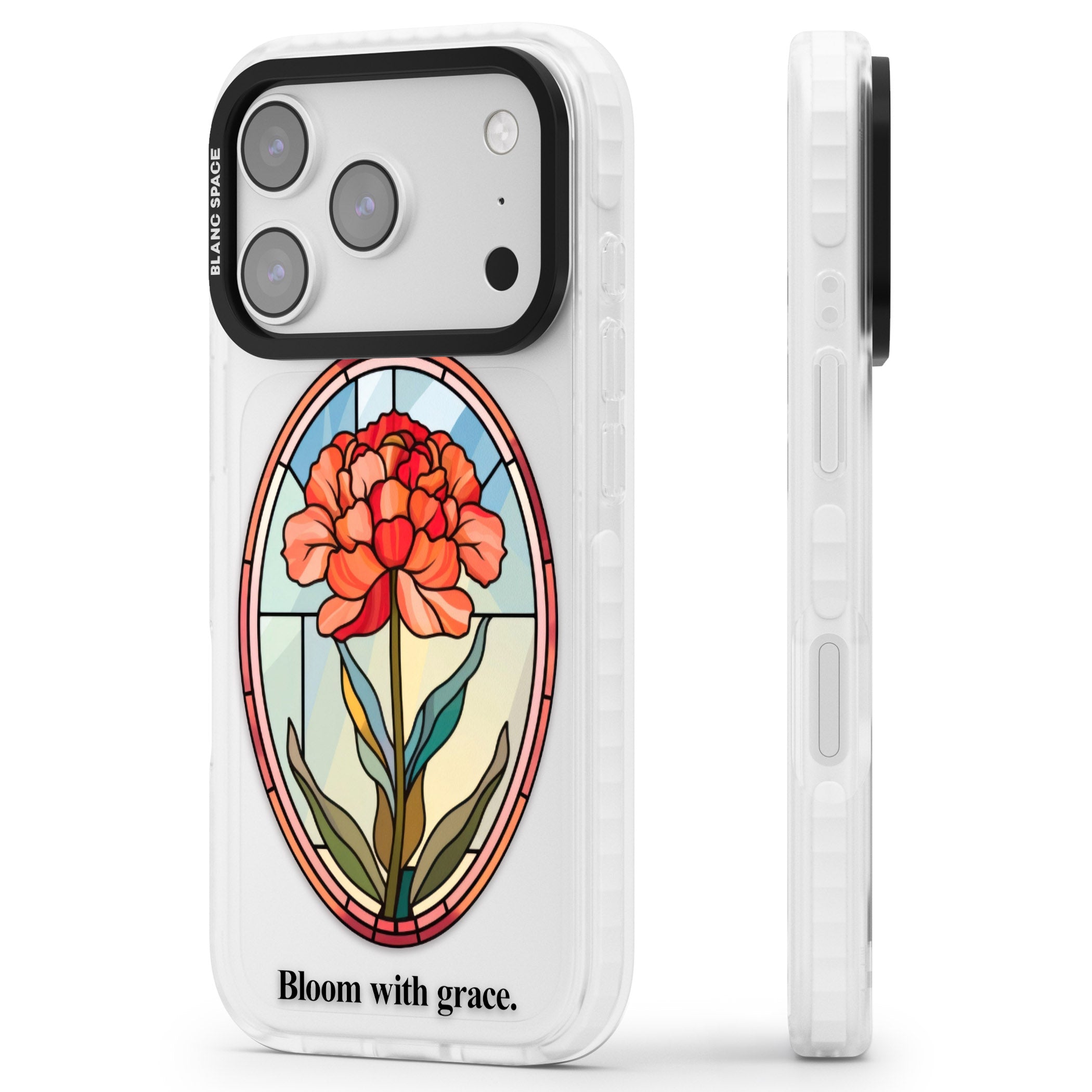 Bloom With Grace iPhone 17 Pro Max Impact Pro Clear Phone Case Side Profile