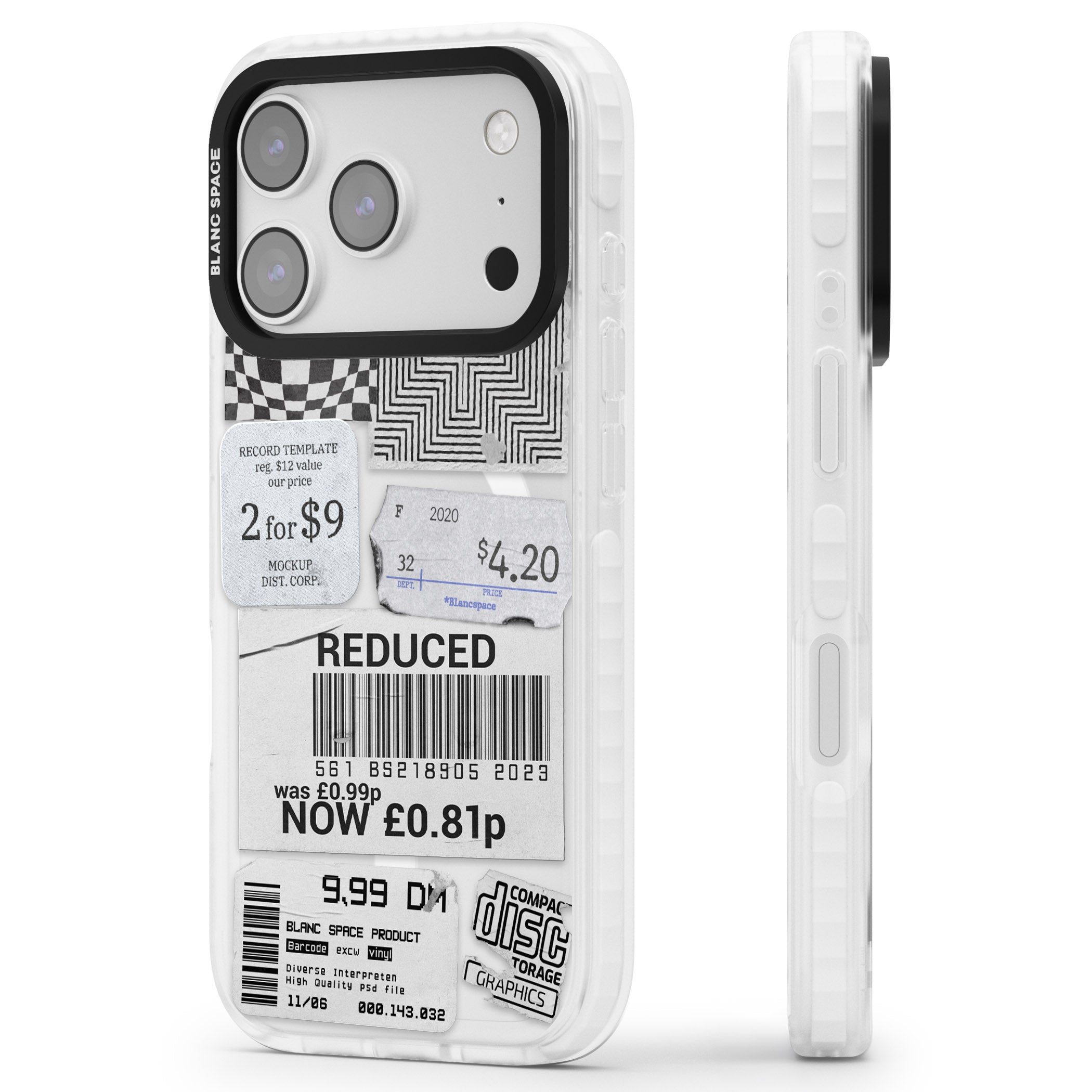 White Sticker Mix iPhone 17 Pro Impact Pro Clear Phone Case Side Profile