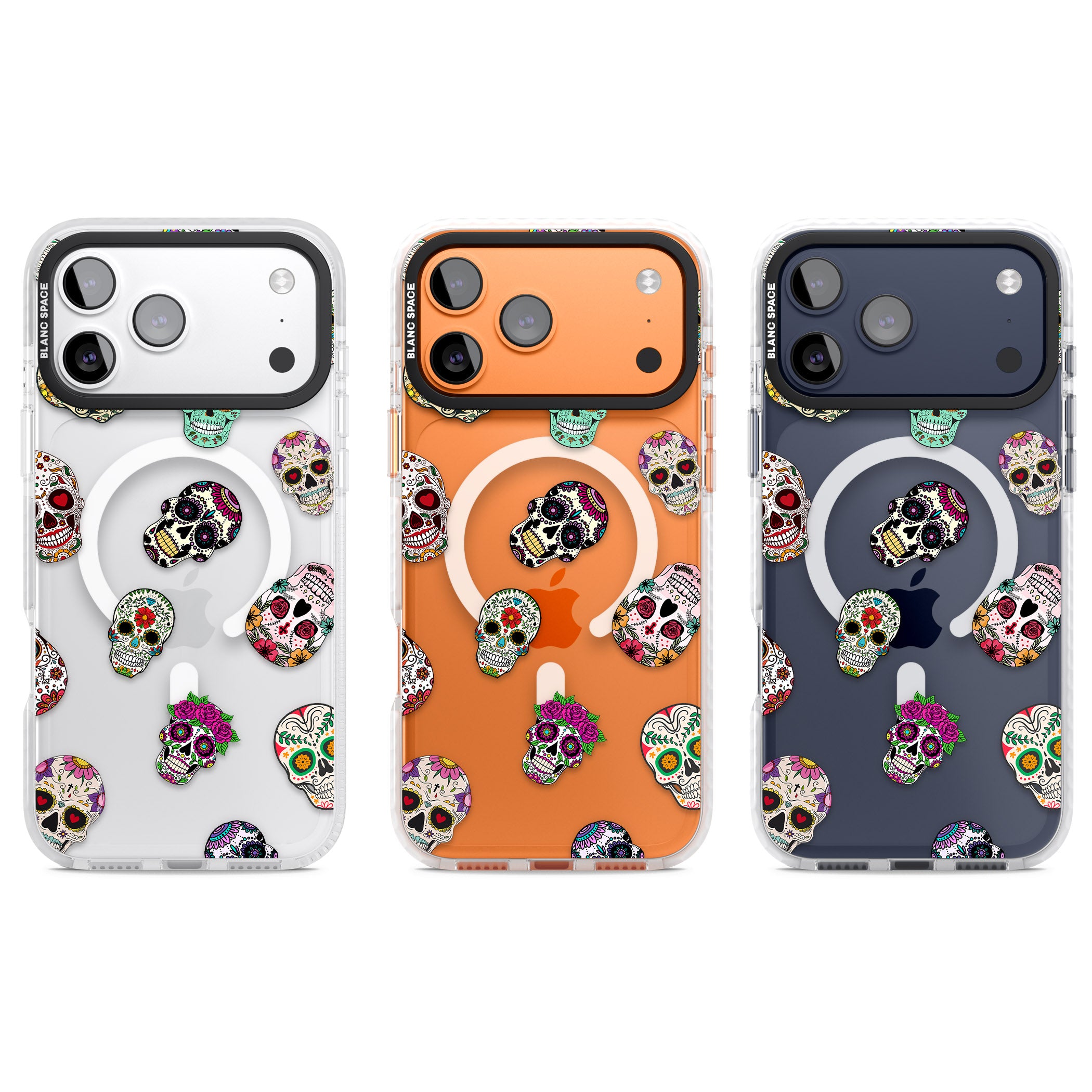 Mixed Sugar Skull Pattern iPhone 17 Pro Impact Pro Clear Phone Case APT Impact Protection