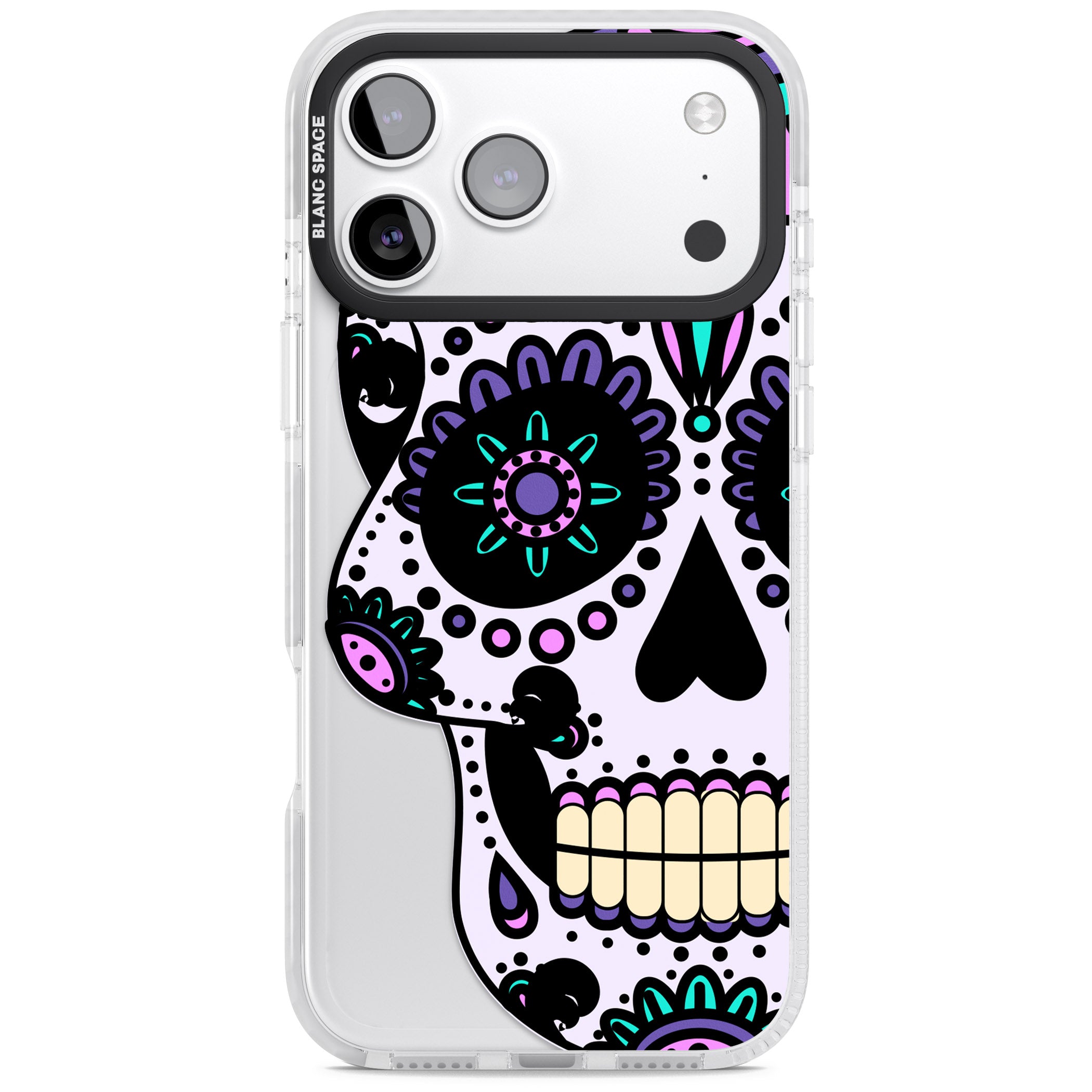 Violet Sugar Skull iPhone 17 Pro Impact Pro Clear Phone Case
