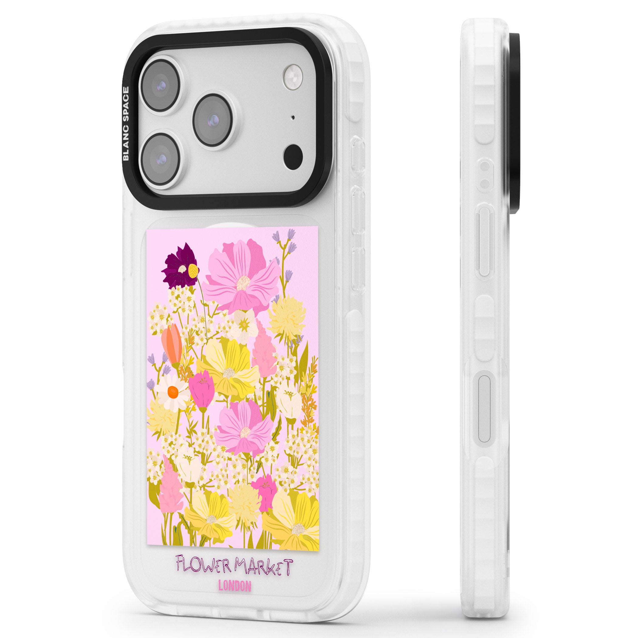 Flower Market iPhone 17 Pro Impact Pro Clear Phone Case Side Profile