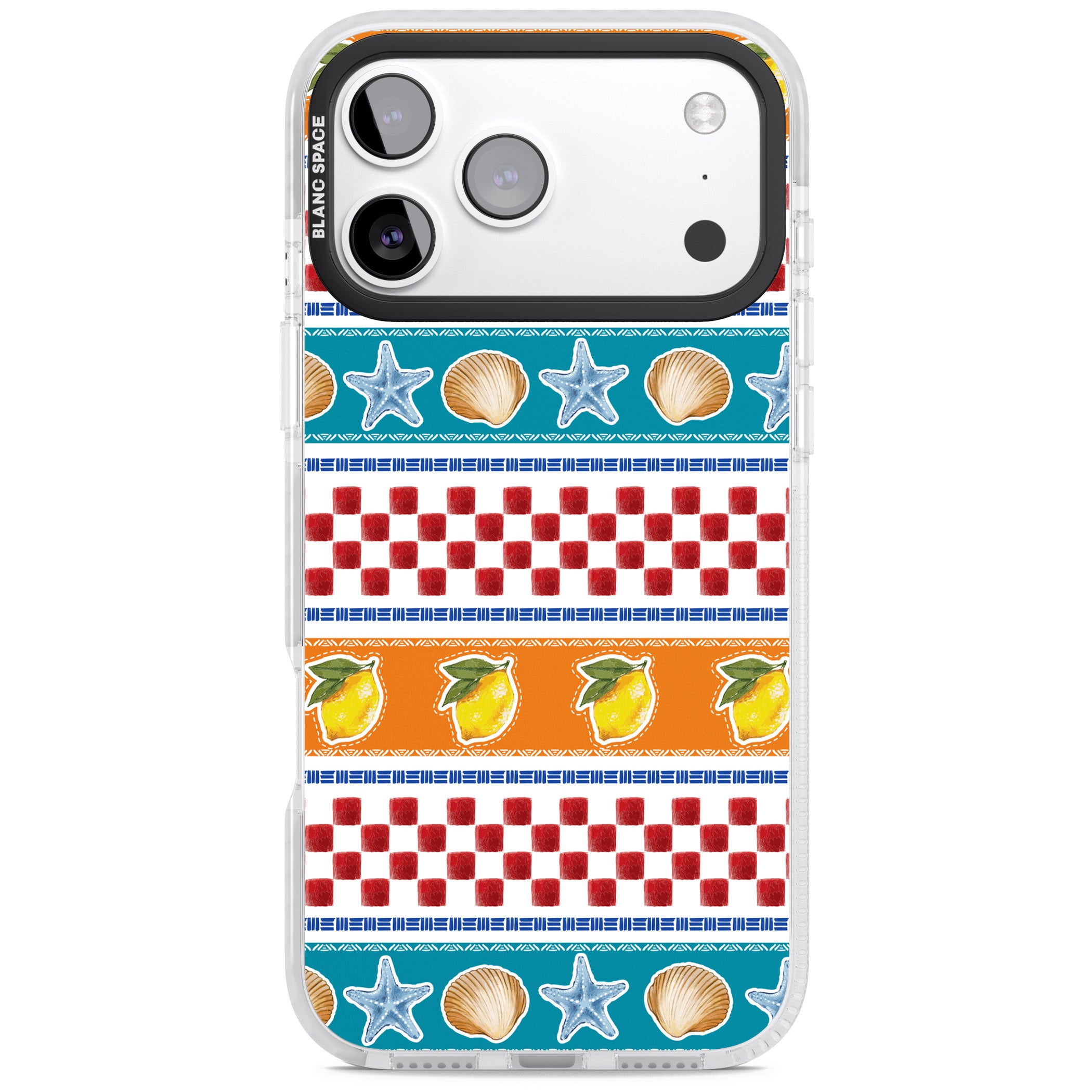 Coastal Italian Check Pattern iPhone 17 Pro Max Impact Pro Clear Phone Case