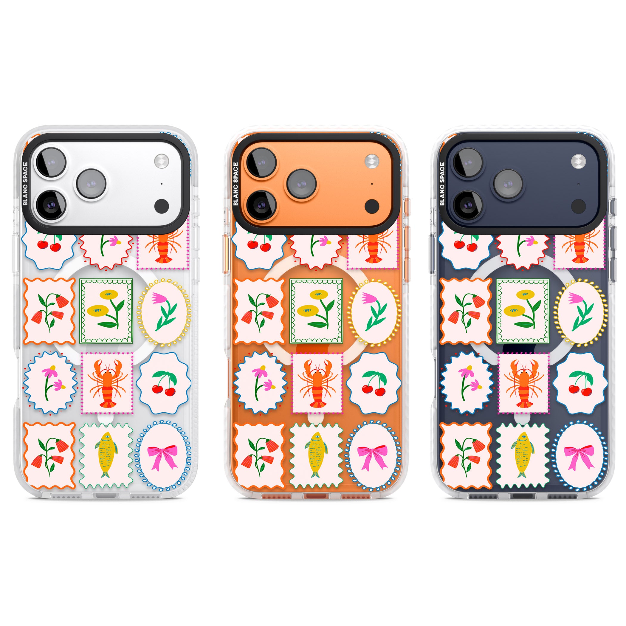Floral Seafood Stamps iPhone 17 Pro Impact Pro Clear Phone Case APT Impact Protection