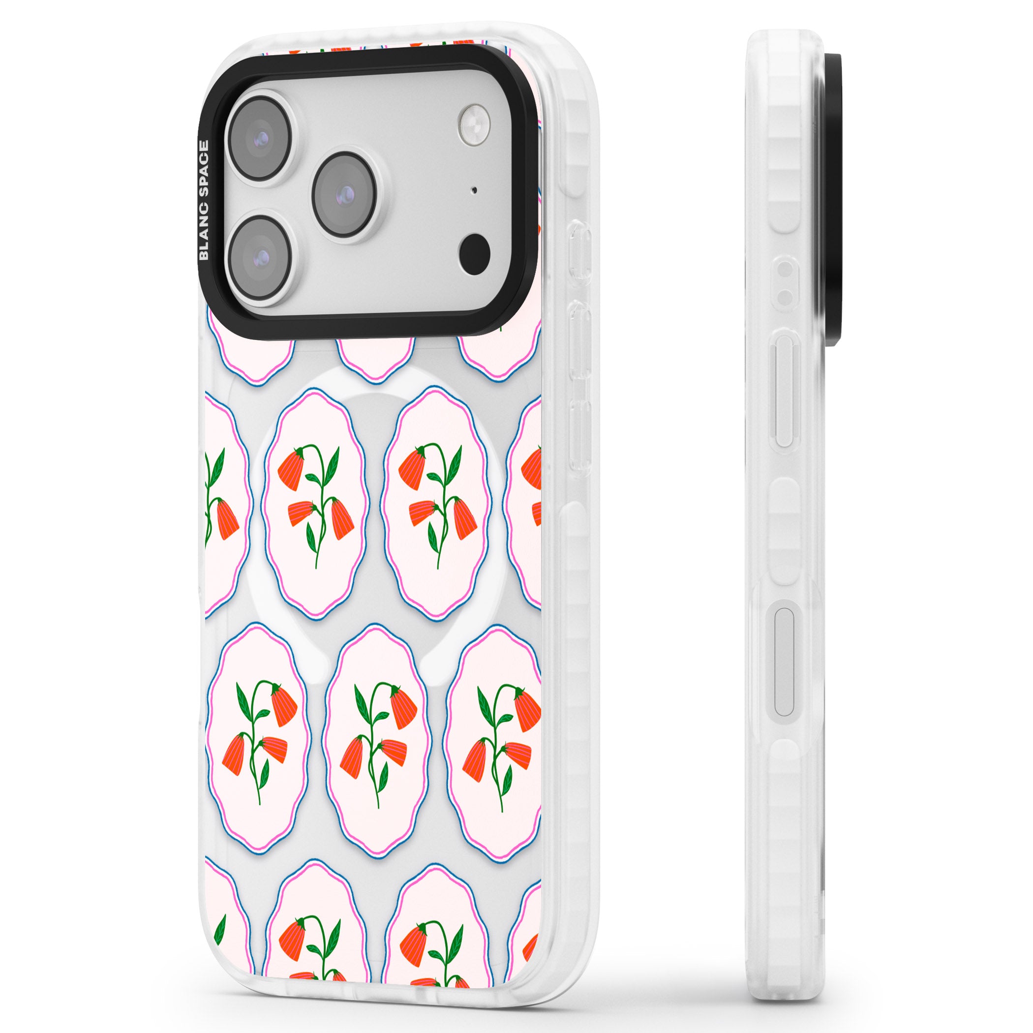 Rose Stamps iPhone 17 Pro Impact Pro Clear Phone Case Side Profile