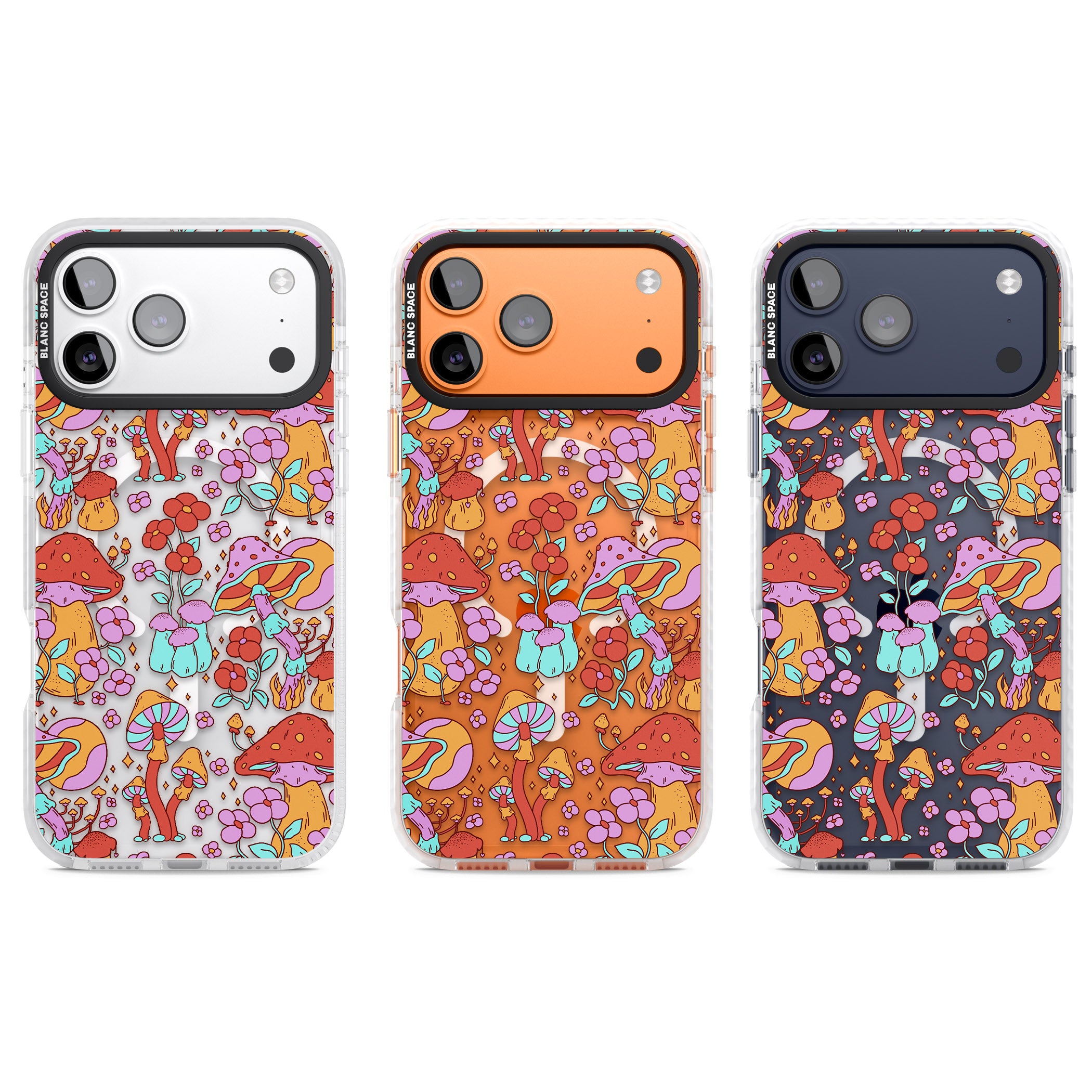 Psychedelic Flowers & Mushrooms iPhone 17 Pro Impact Pro Clear Phone Case APT Impact Protection