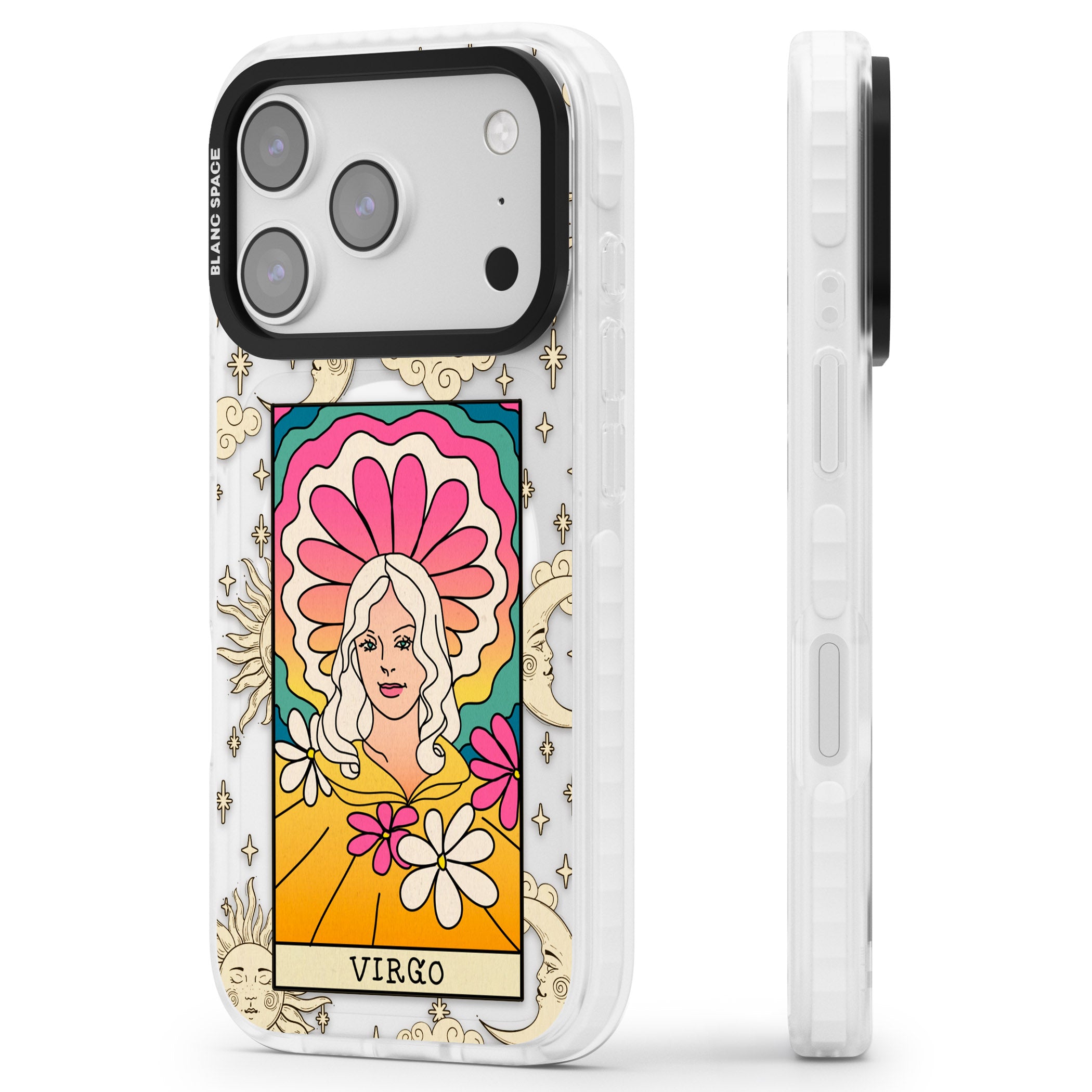 Celestial Zodiac Virgo iPhone 17 Pro Impact Pro Clear Phone Case Side Profile