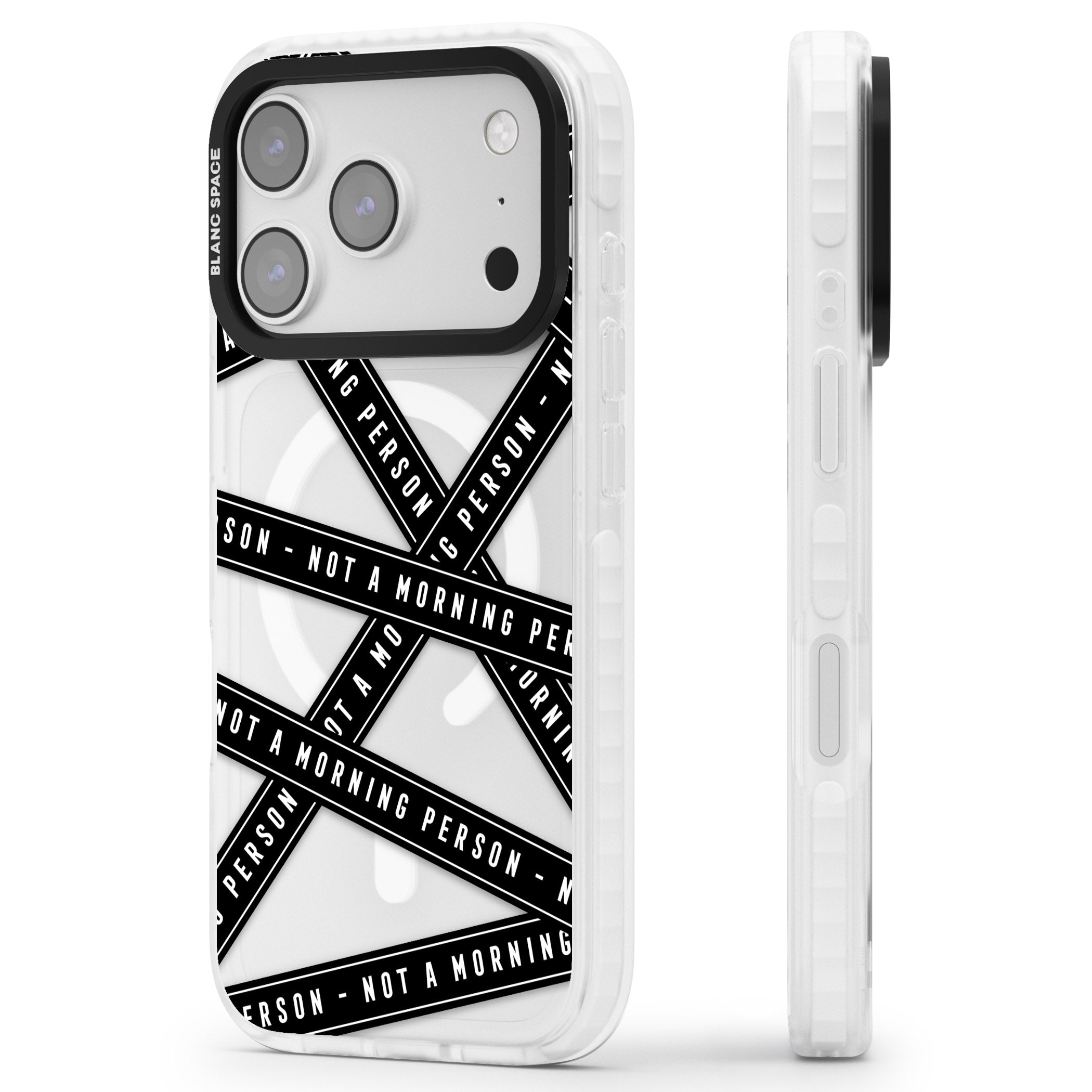 Not A Morning Person iPhone 17 Pro Impact Pro Clear Phone Case Side Profile