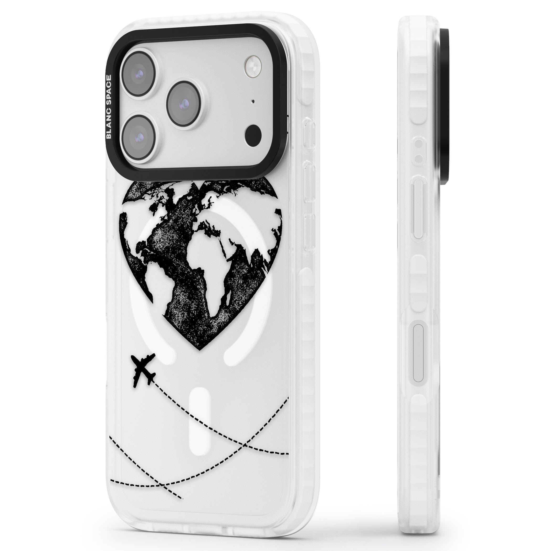 Globe Heart iPhone 17 Pro Impact Pro Clear Phone Case Side Profile