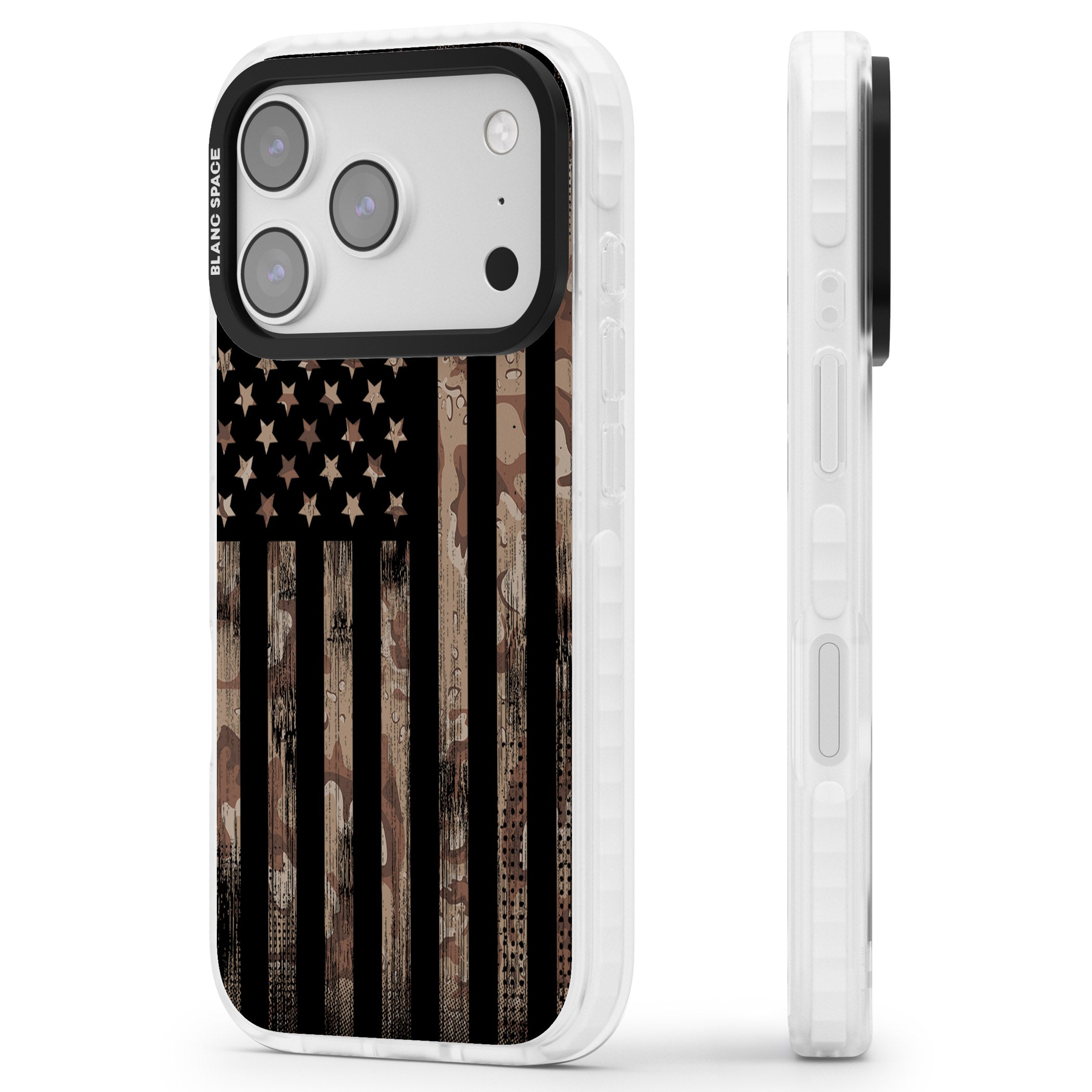 American Flag Camo iPhone 17 Pro Impact Pro Clear Phone Case Side Profile
