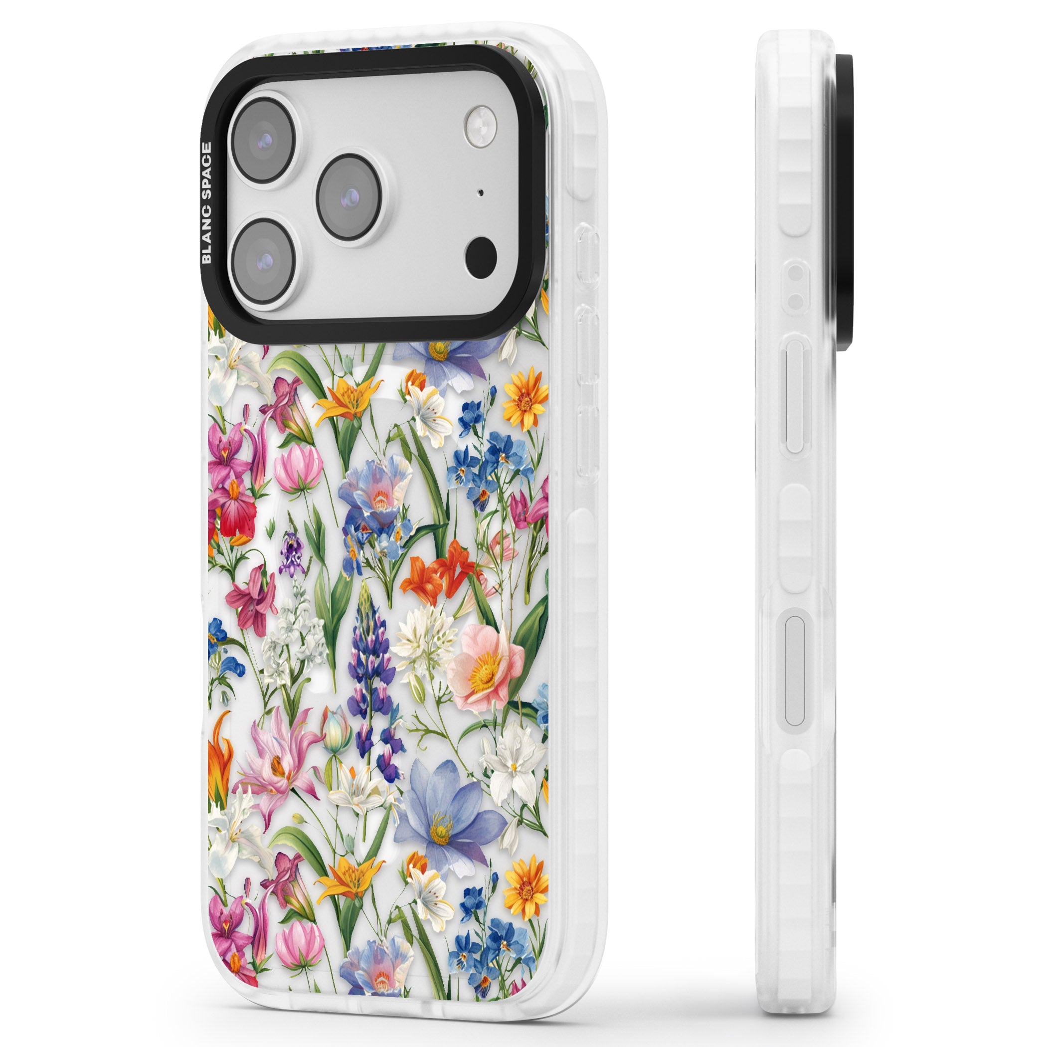 Vintage Wildflowers iPhone 17 Pro Impact Pro Clear Phone Case Side Profile