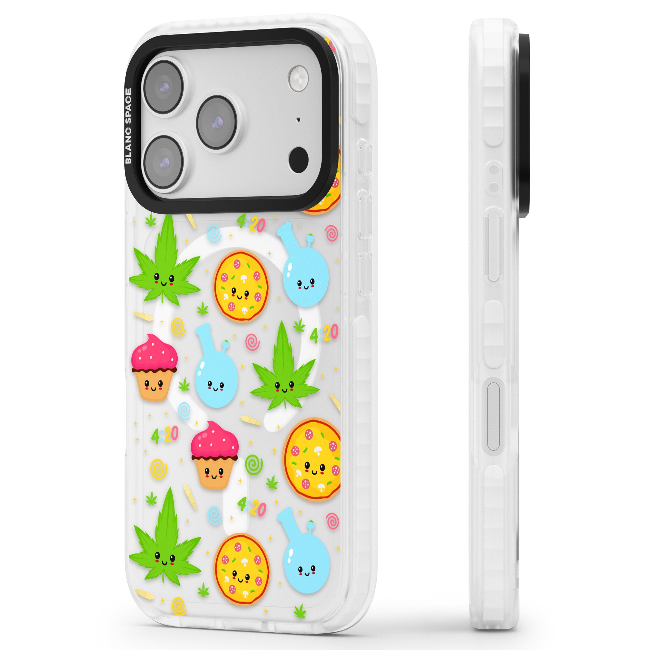 Kawaii Weed Pattern iPhone 17 Pro Impact Pro Clear Phone Case Side Profile