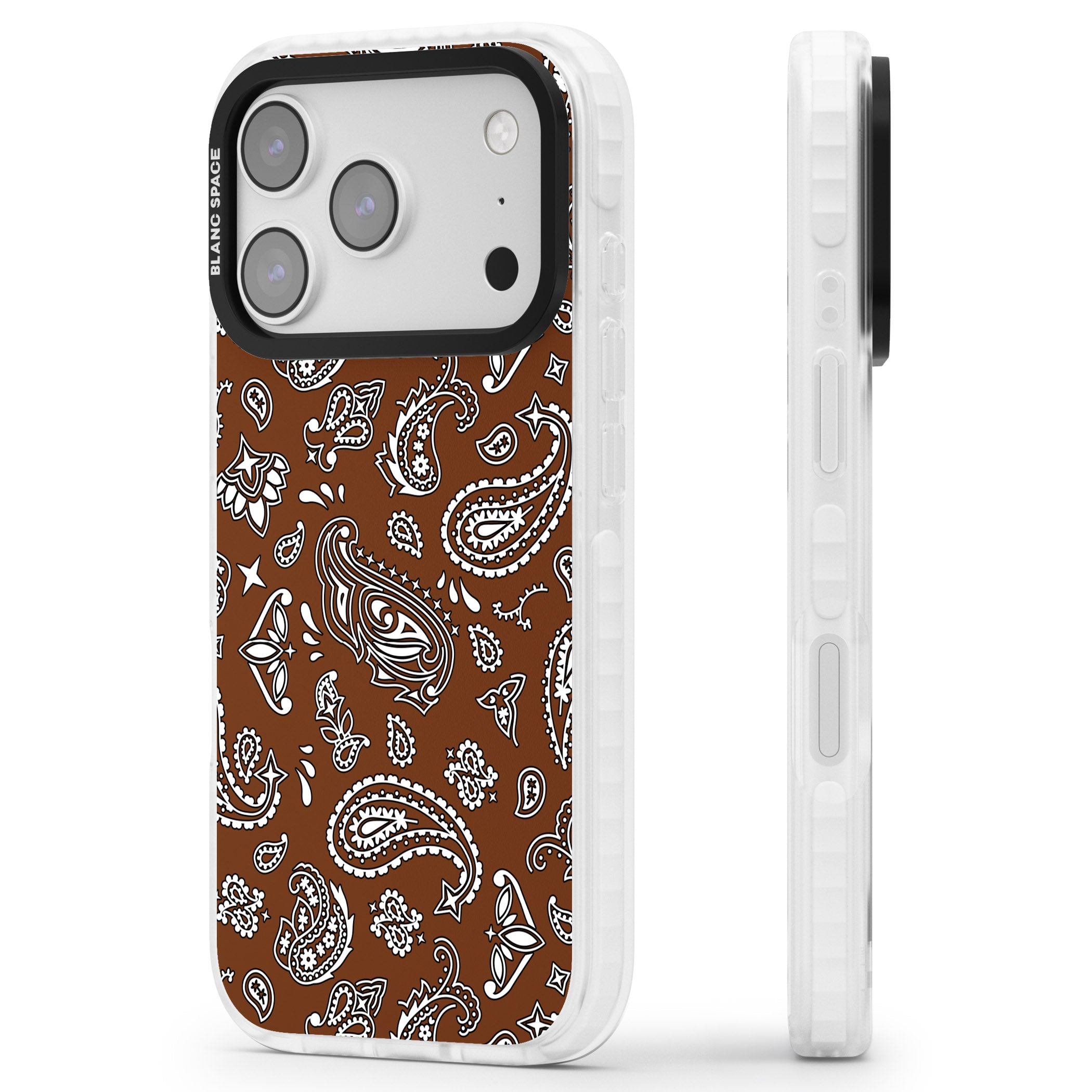 Brown Bandana iPhone 17 Pro Impact Pro Clear Phone Case Side Profile