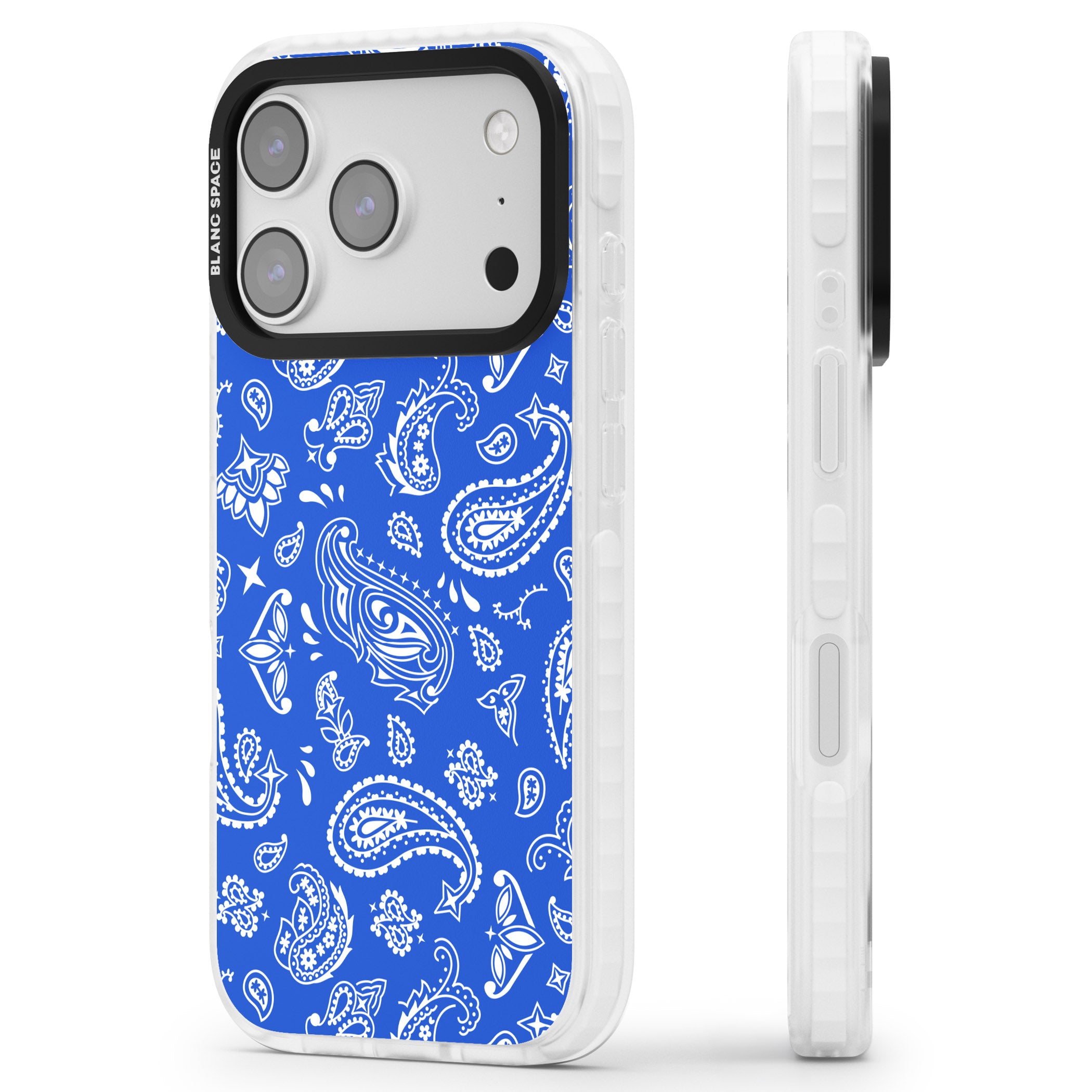 Blue Bandana iPhone 17 Pro Max Impact Pro Clear Phone Case Side Profile