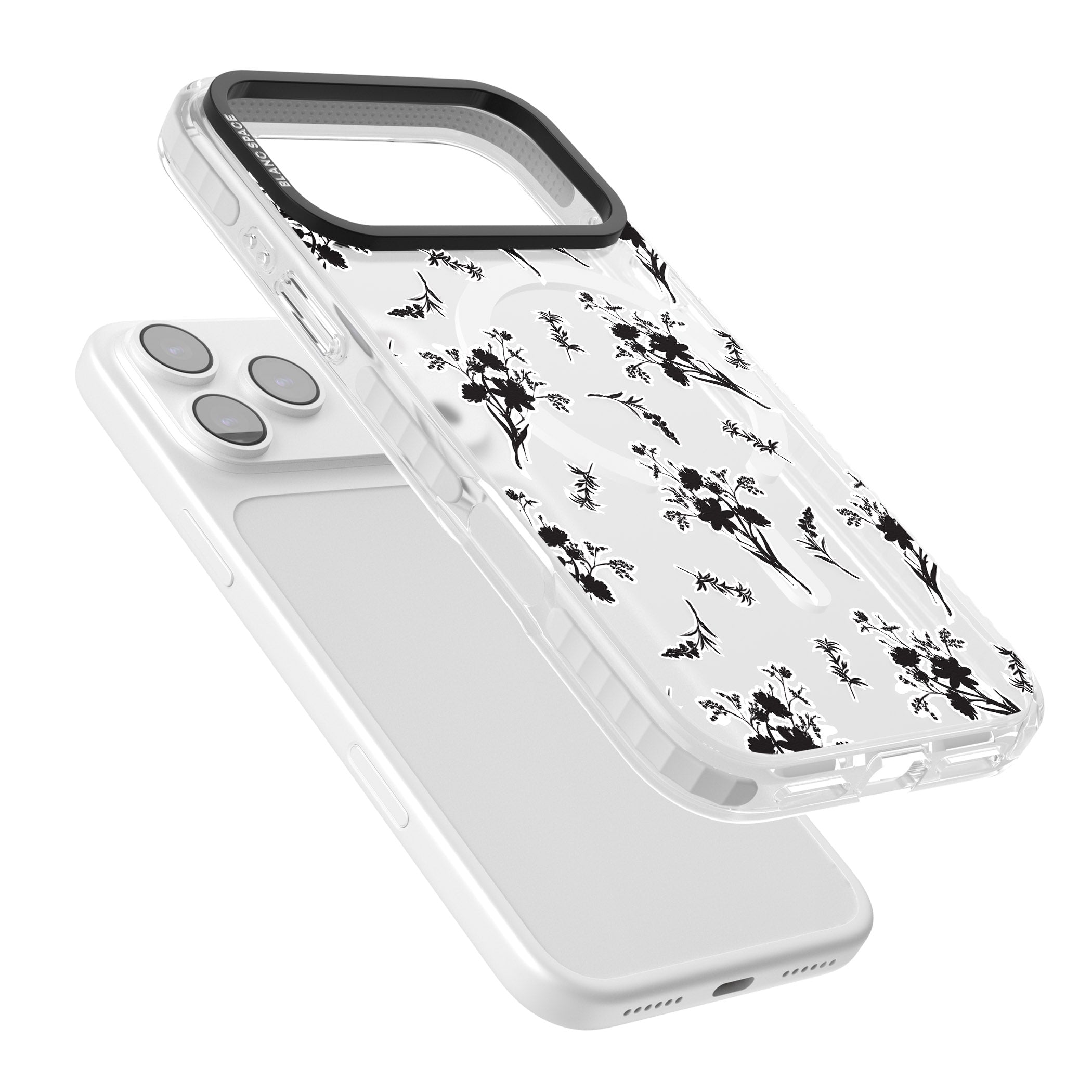 Black Sticker Wildflowers iPhone 17 Pro Impact Pro Clear Phone Case Colours