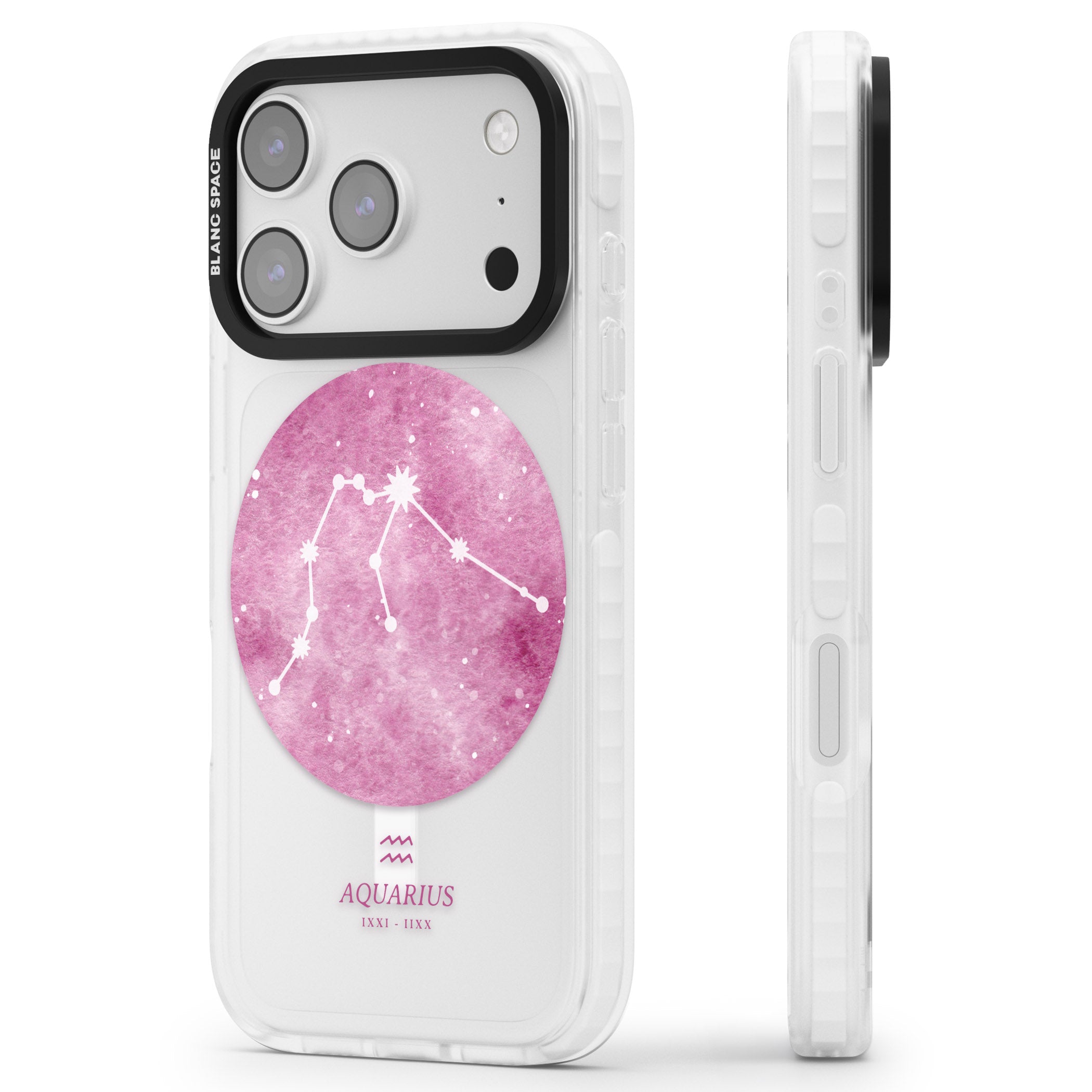 Aquarius Zodiac iPhone 17 Pro Impact Pro Clear Phone Case Side Profile