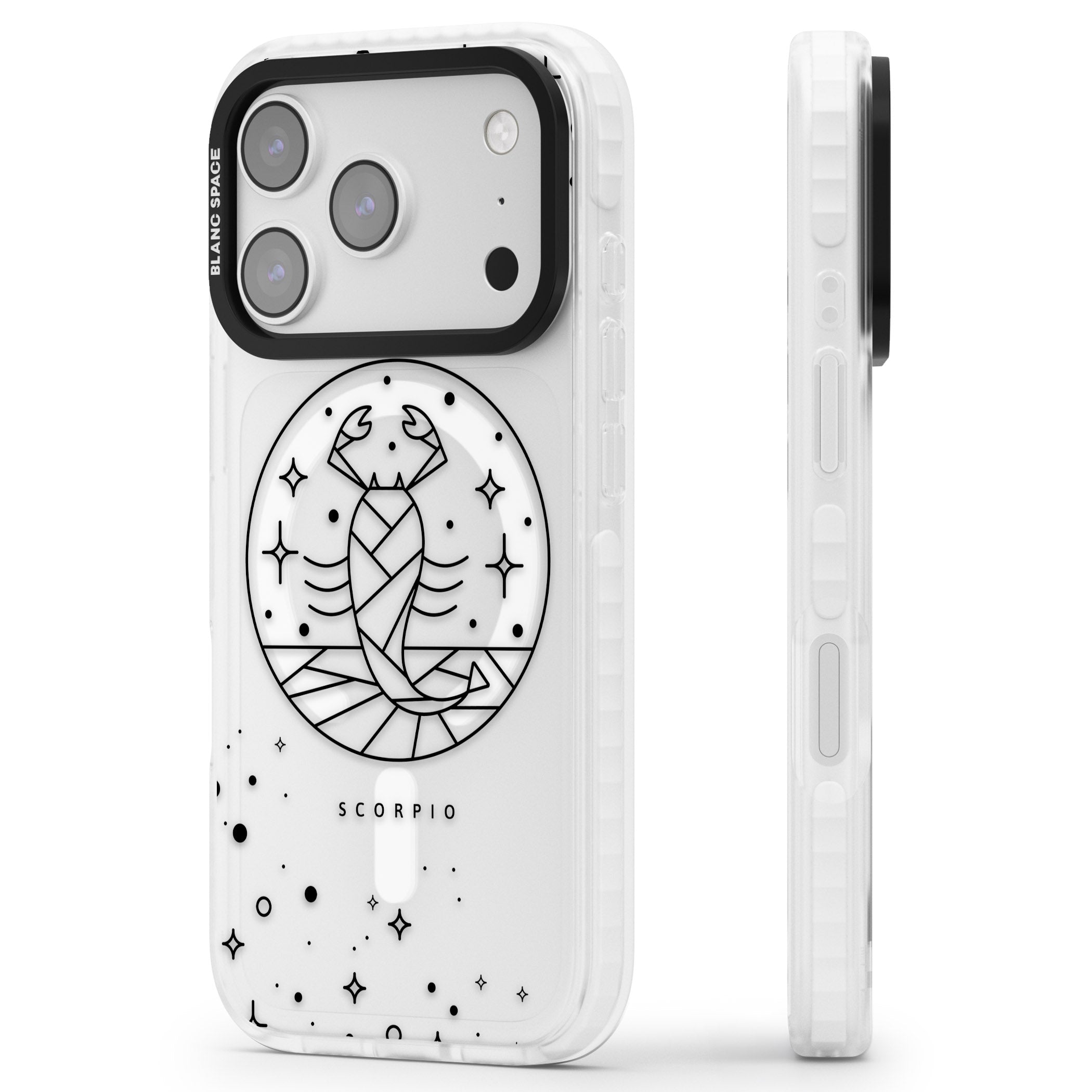 Scorpio Emblem Cosmic Design iPhone 17 Pro Impact Pro Clear Phone Case Side Profile