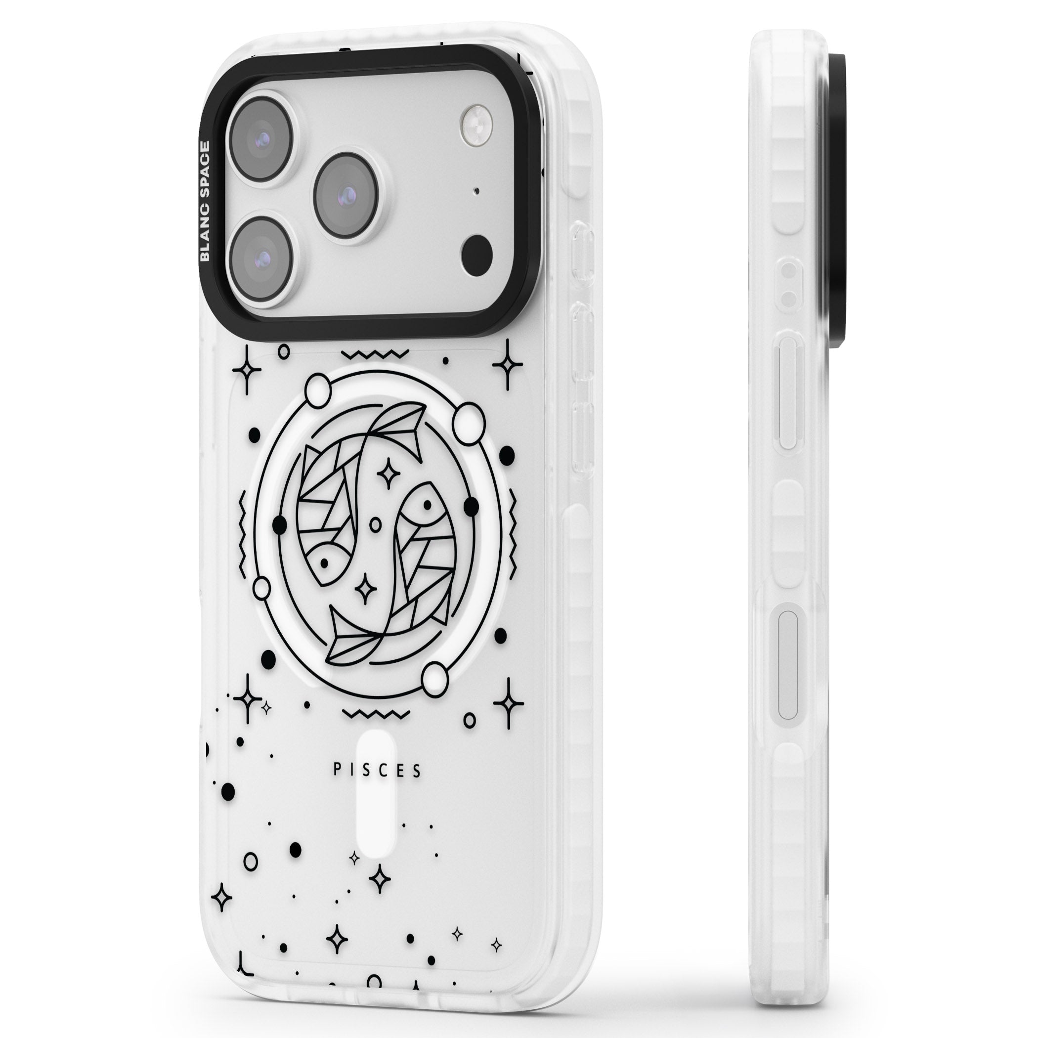 Pisces Emblem Transparent iPhone 17 Pro Impact Pro Clear Phone Case Side Profile