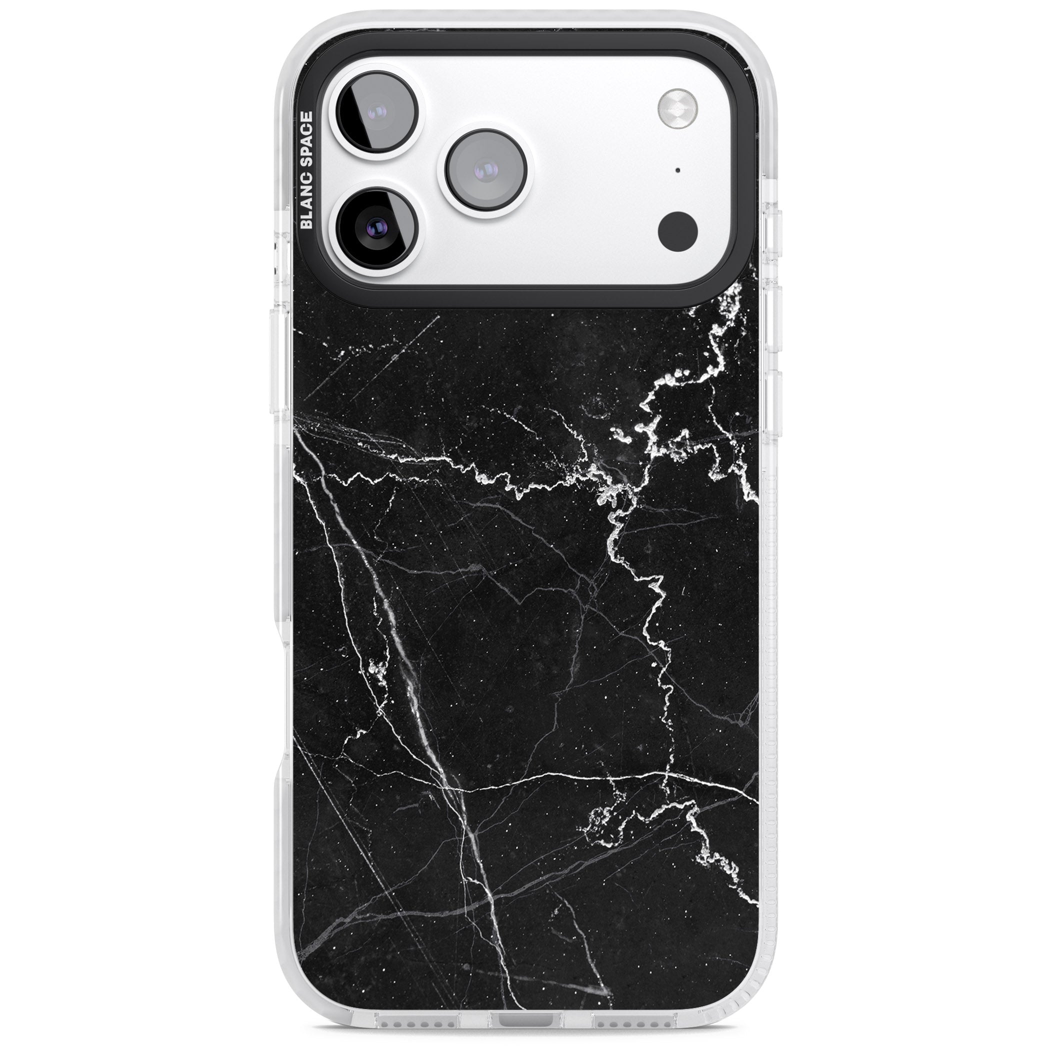 Bold Black Marble With White Texture iPhone 17 Pro Impact Clear Phone Case