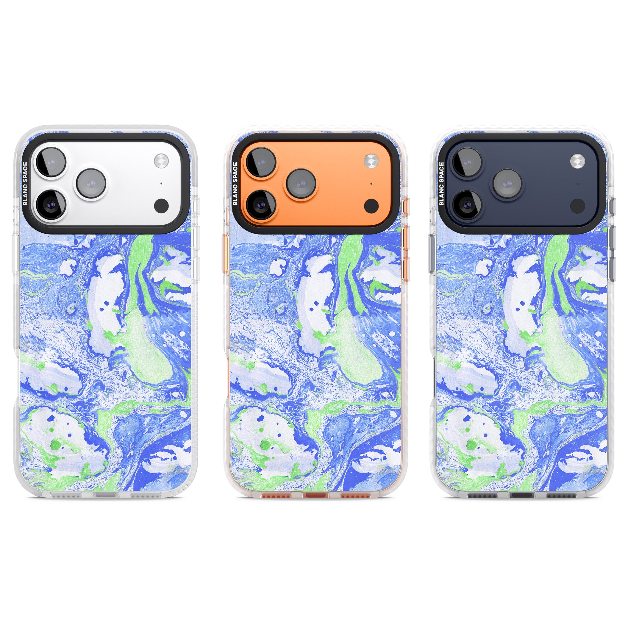 Dark Blue & Green Marbled Paper Pattern iPhone 17 Pro Impact Clear Phone Case APT Impact Protection